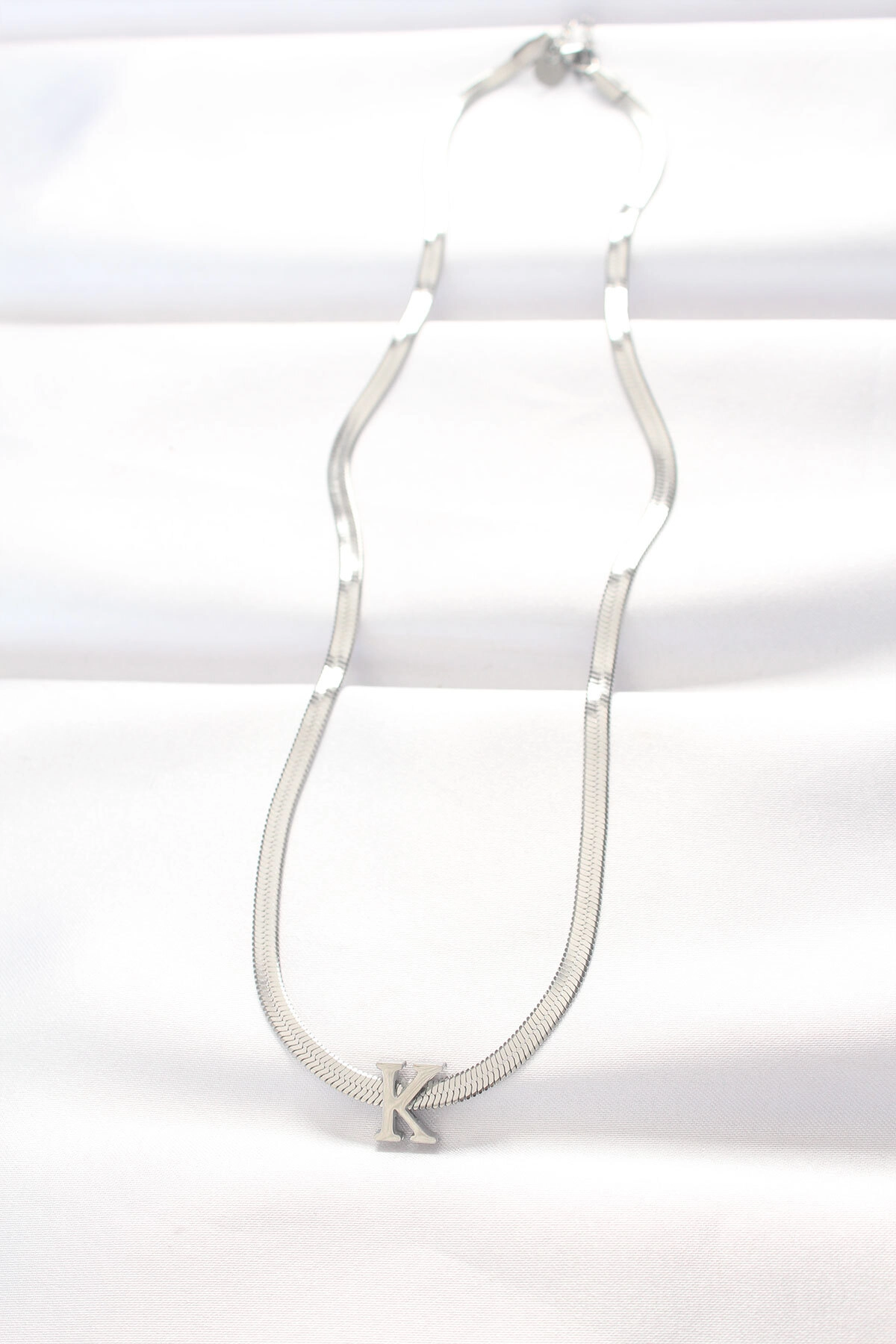 316L Çelik K Harfli Silver Renk İtalyan Zincirli Kolye-1