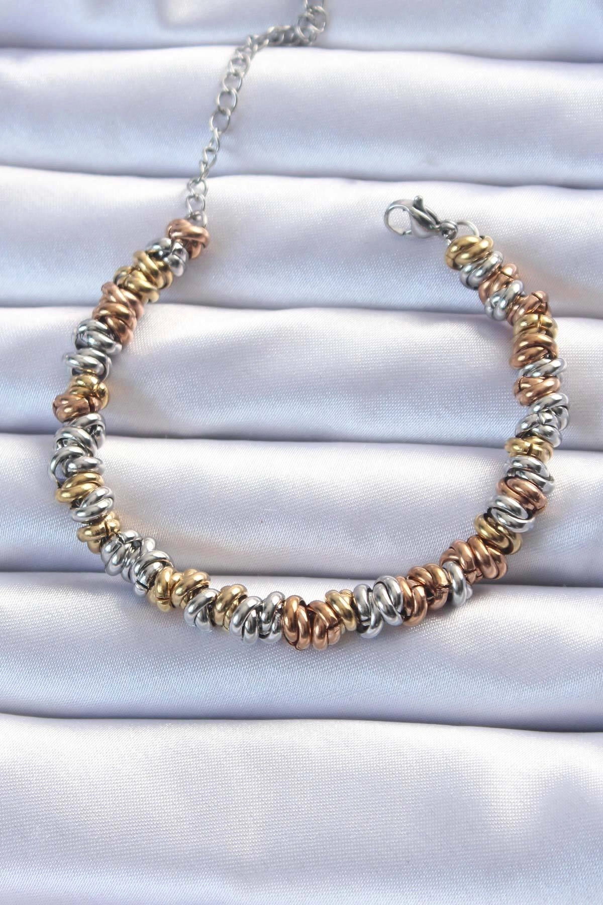 316L Çelik Karışık Renkli İç İçi Geçmeli Bombeli Bileklik-0