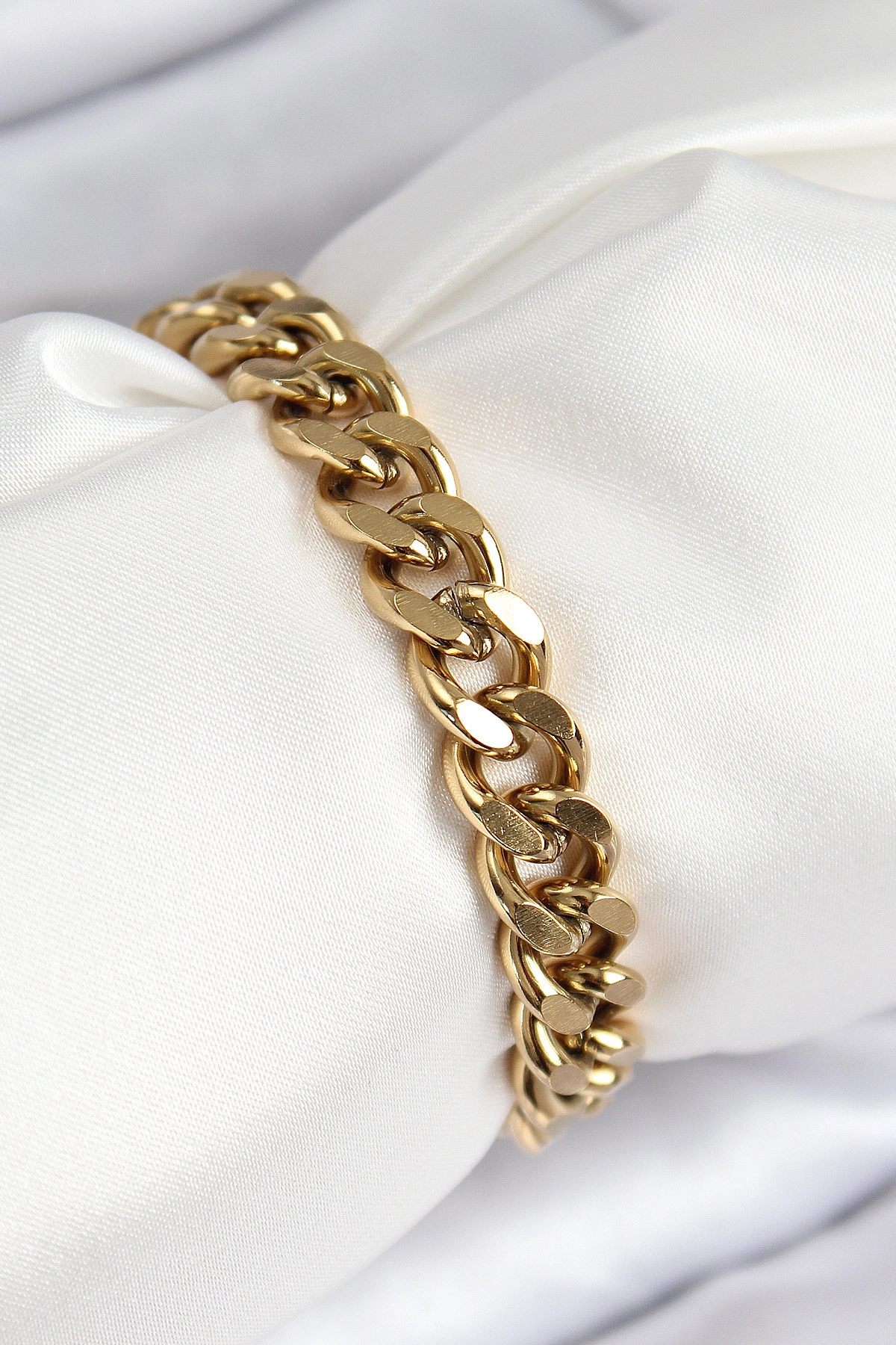 316L Çelik Klasik Kalın Zincir Model Gold Renk Kadın Bileklik-0