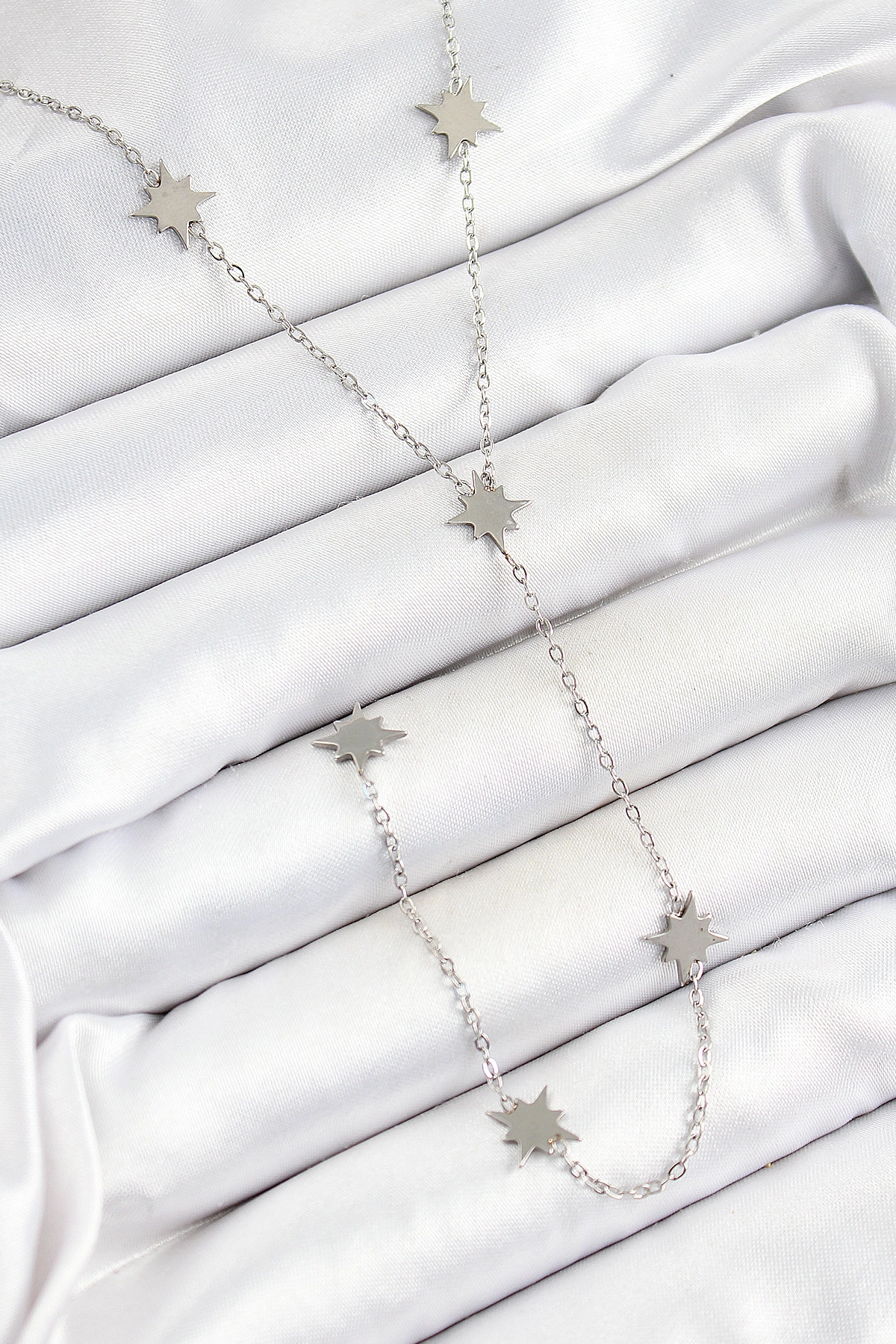 316L Çelik Kutup Yıldızı Figürlü Y Model Gümüş Renk Kadın Kolye-0