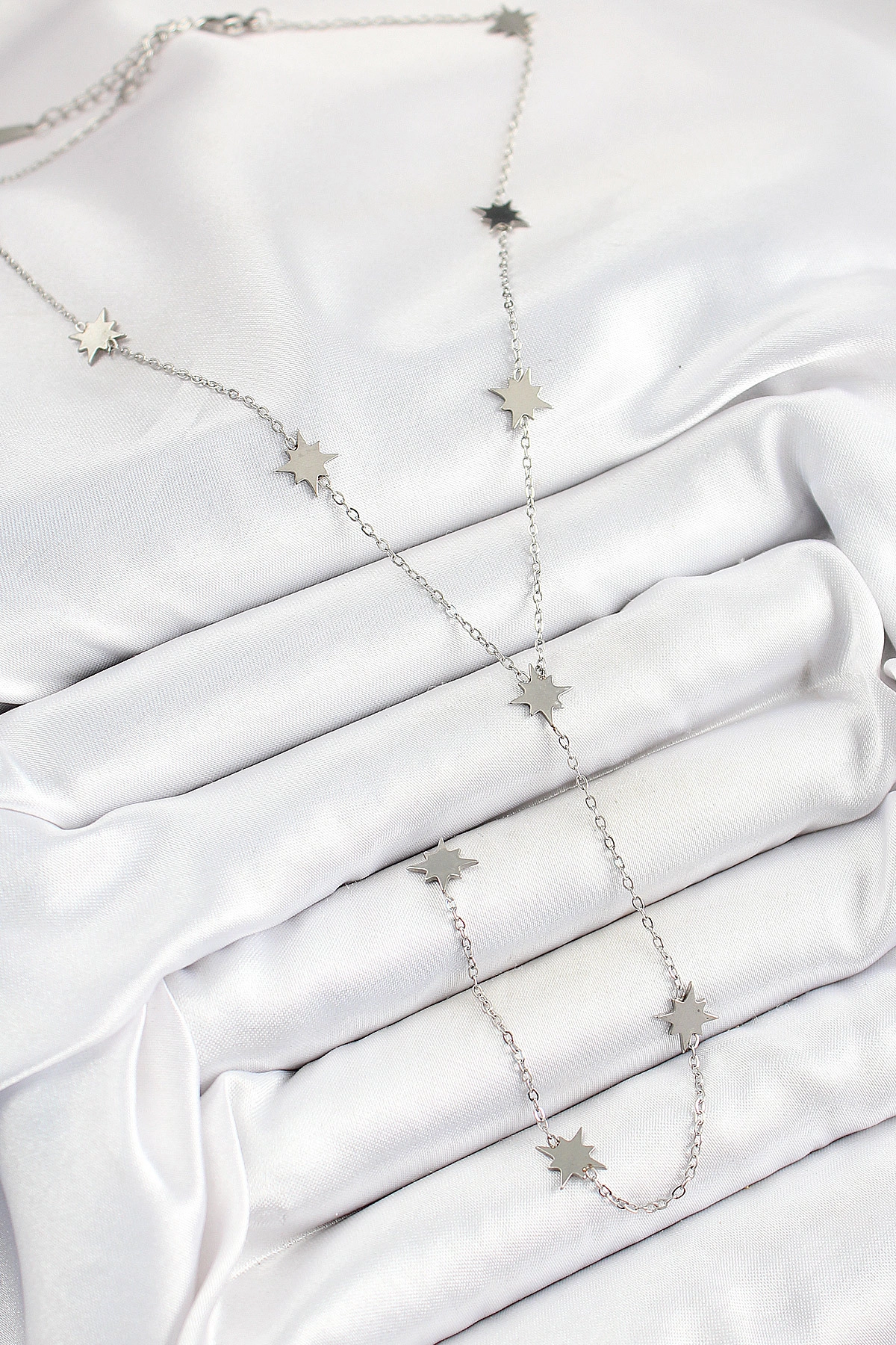 316L Çelik Kutup Yıldızı Figürlü Y Model Gümüş Renk Kadın Kolye-1