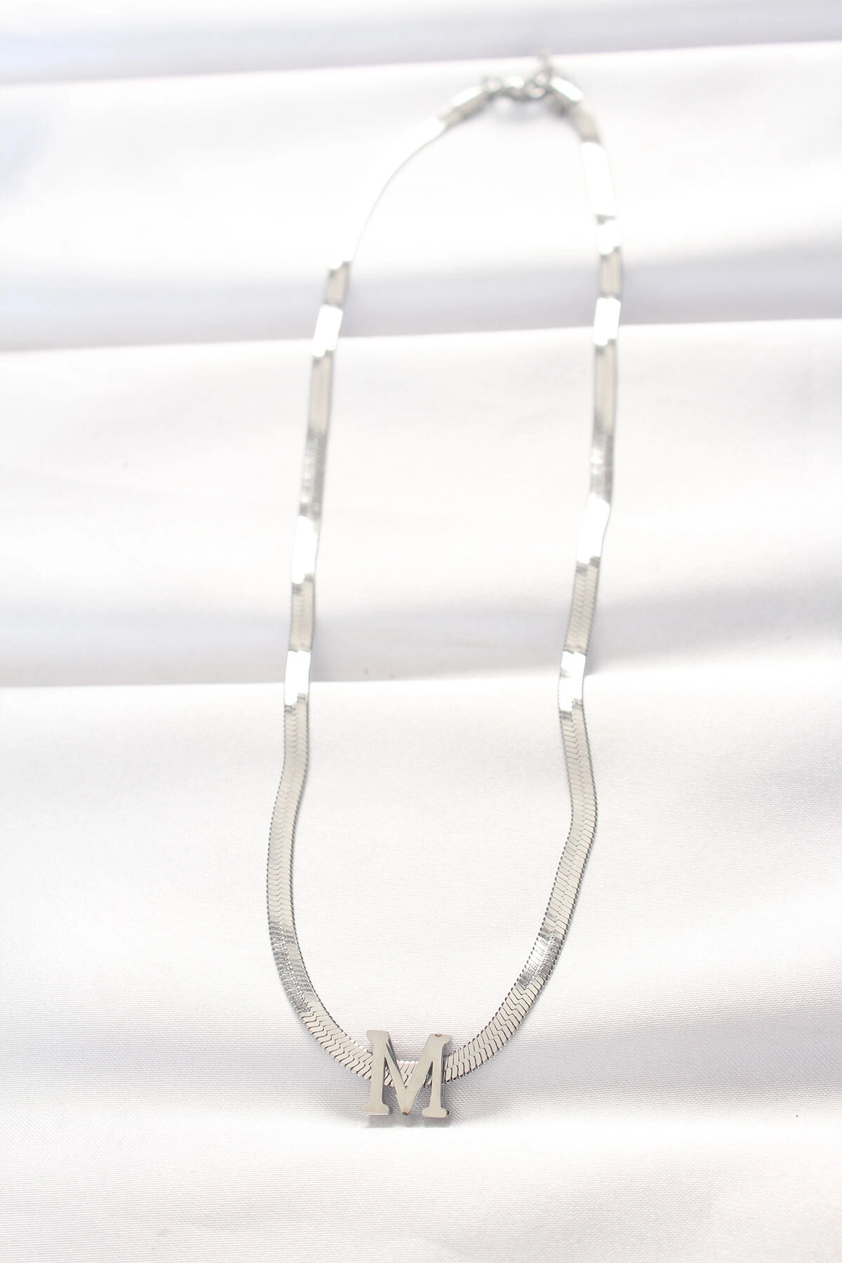 316L Çelik M Harfli Silver Renk İtalyan Zincirli Kolye-1