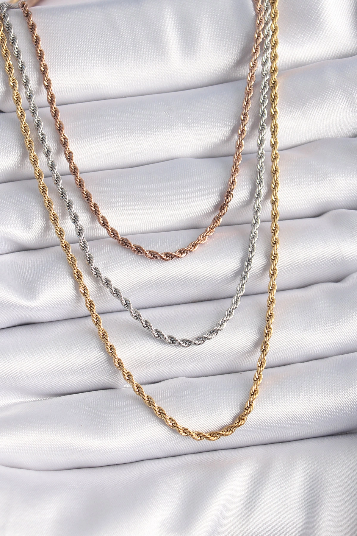 316L Çelik Mix Renk Burgu Zincir Model Kadın Kolye-0