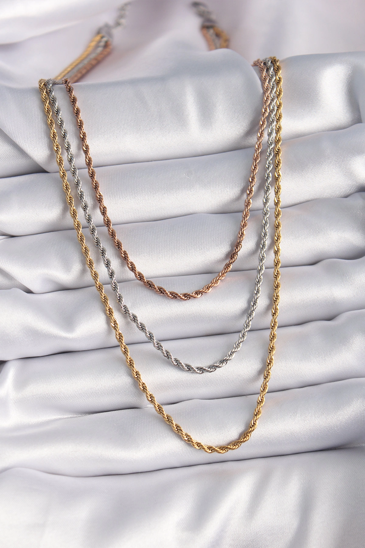 316L Çelik Mix Renk Burgu Zincir Model Kadın Kolye-1