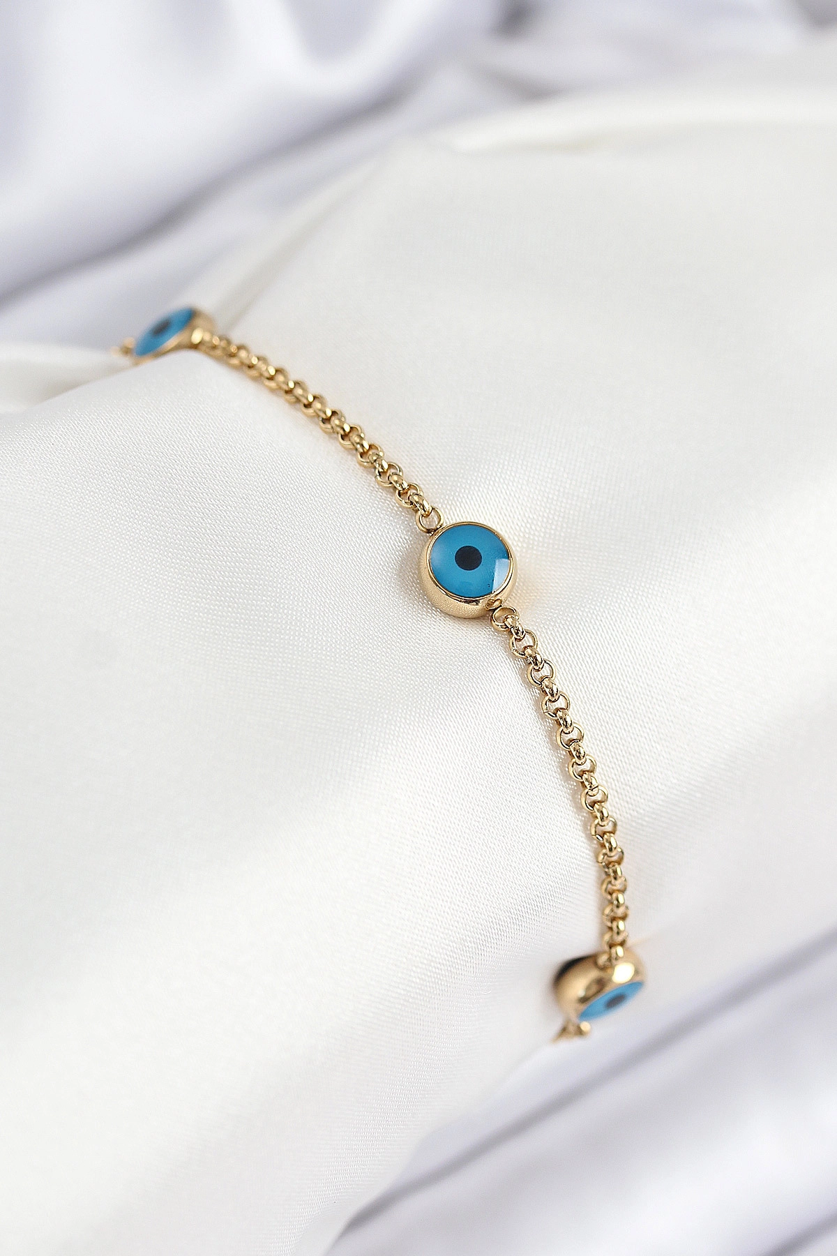 316L Çelik Nazar Boncuğu Model Gold Renk Kadın Bileklik-0