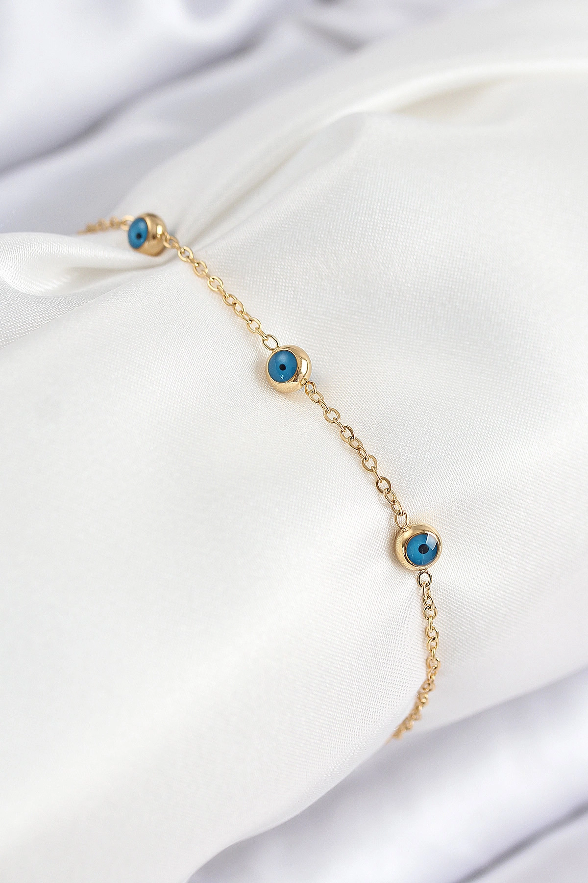 316L Çelik Nazar Boncuğu Model Gold Renk Kadın Bileklik-0