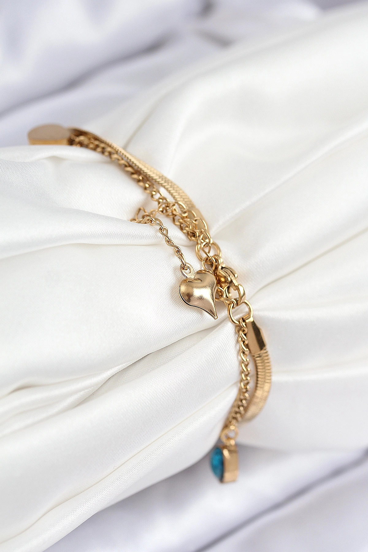 316L Çelik Nazar Boncuk Detaylı Mavi Zirkon Taşlı Model İtalyan Zincir Gold Renk Kadın Bileklik-1