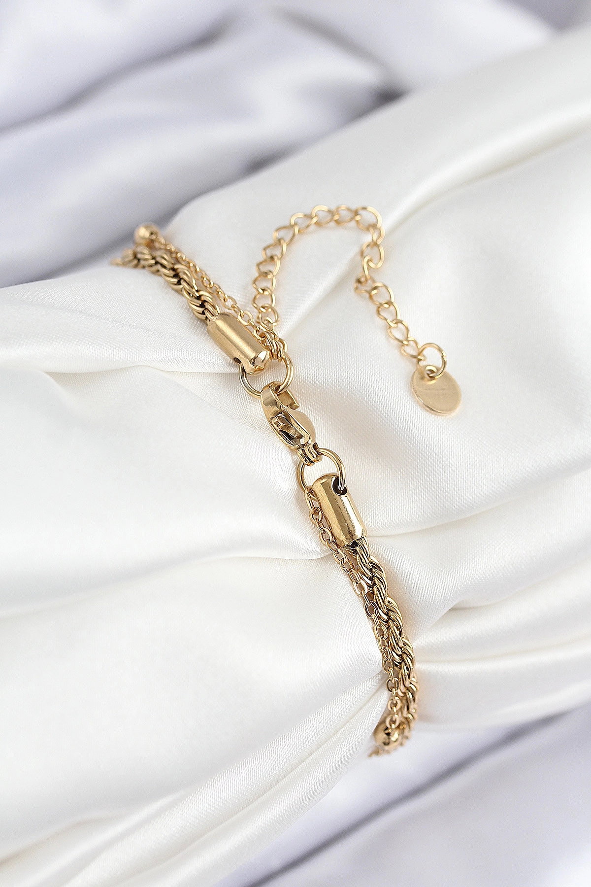 316L Çelik Nazar Boncuk Model Burgu Zincir Gold Renk Kadın Bileklik-1