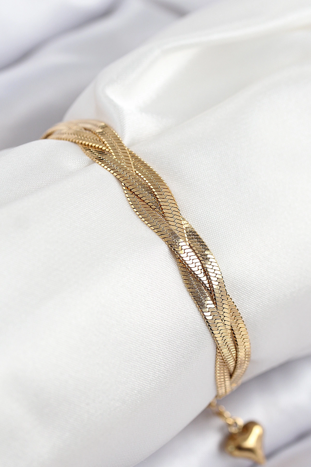 316L Çelik Örgü İtalyan Zincir Model Gold Renk Kadın Bileklik-0