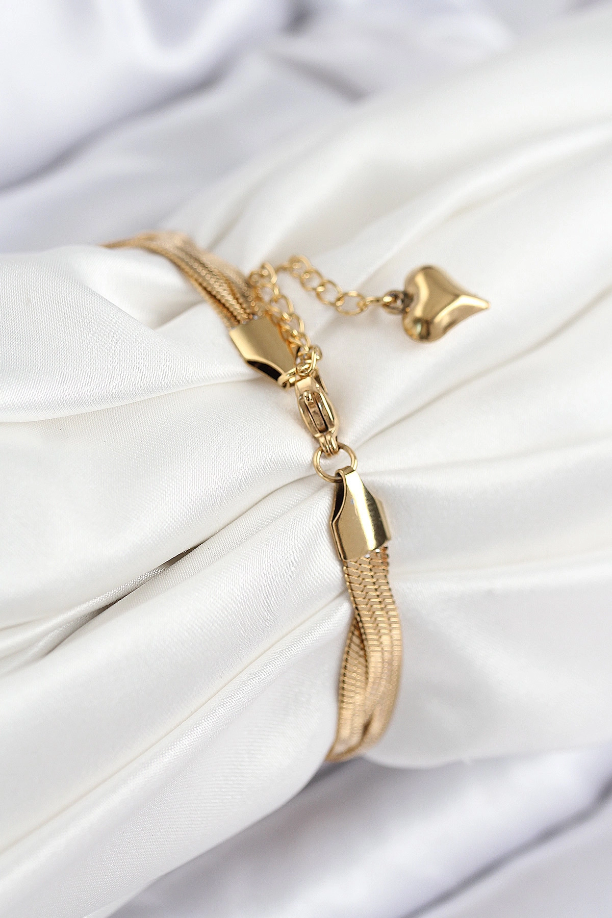 316L Çelik Örgü İtalyan Zincir Model Gold Renk Kadın Bileklik-1