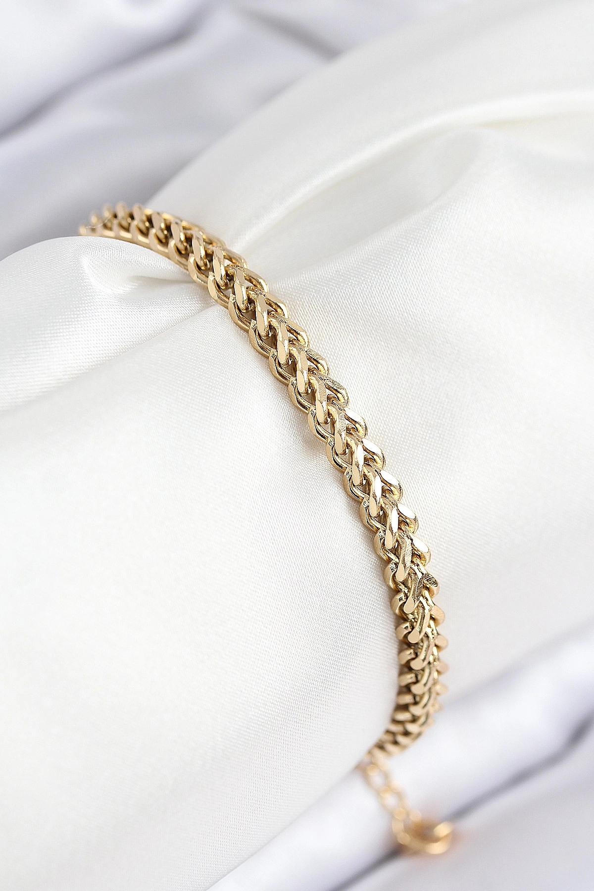 316L Çelik Örgü Zincir Model Gold Renk Kadın Bileklik-0