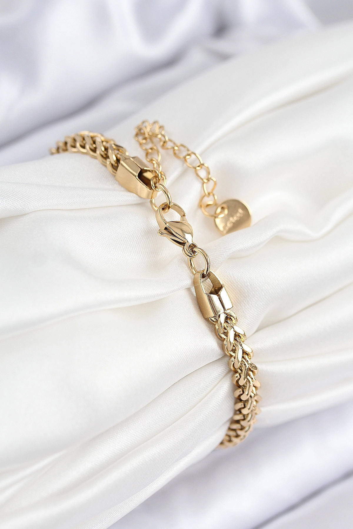 316L Çelik Örgü Zincir Model Gold Renk Kadın Bileklik-1