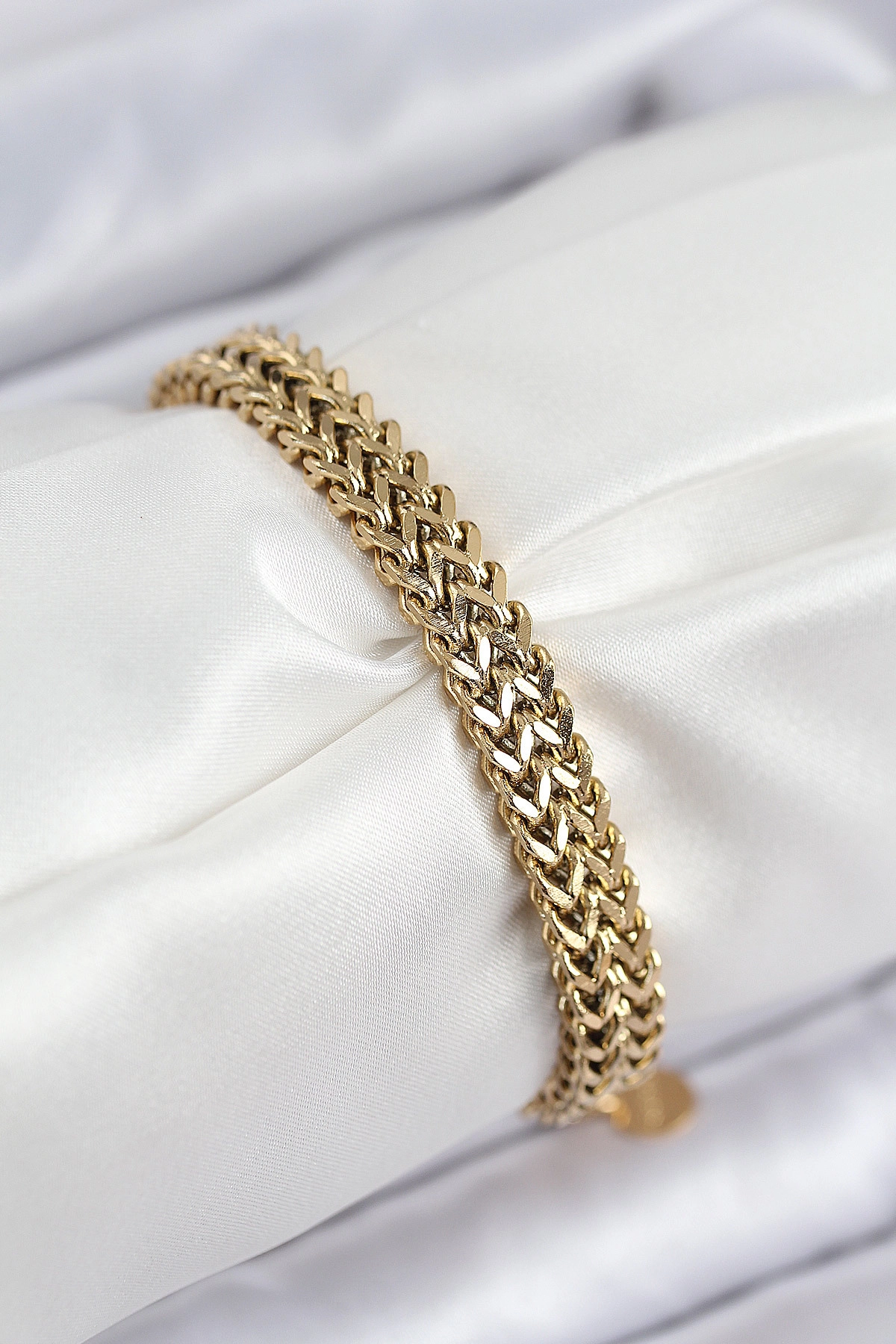 316L Çelik Örme Zincir Model Gold Renk Kadın Bileklik-0