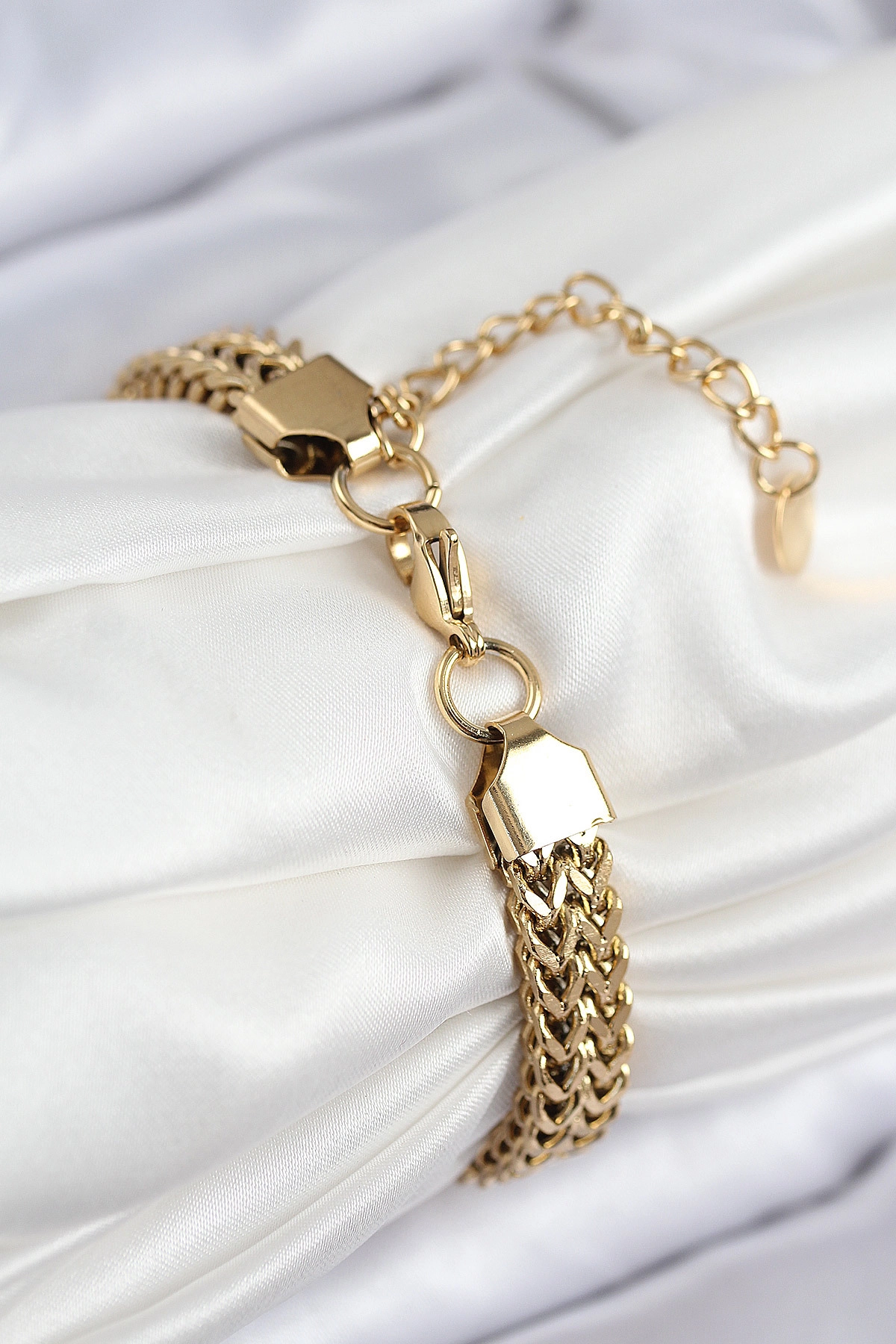 316L Çelik Örme Zincir Model Gold Renk Kadın Bileklik-1