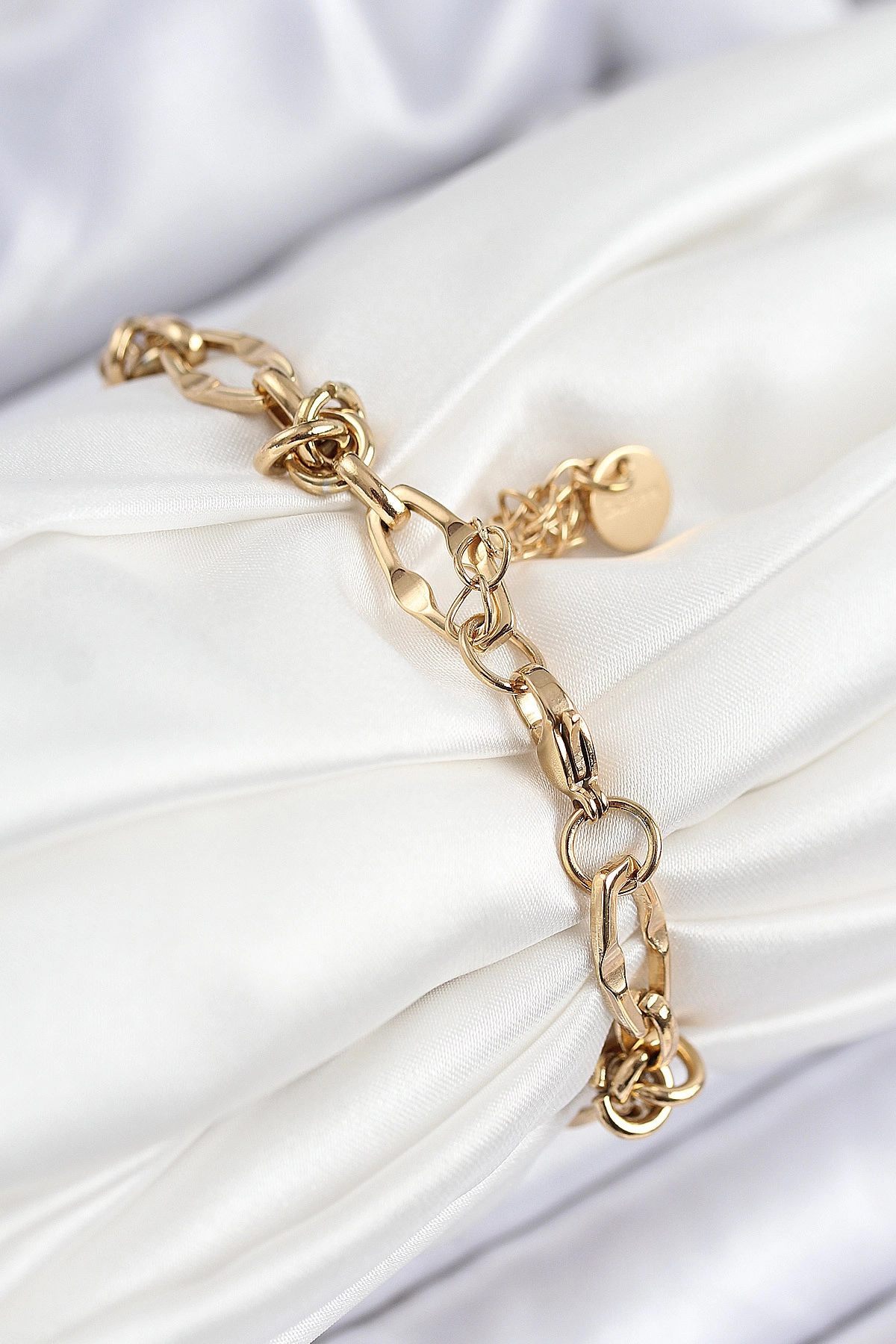 316L Çelik Parçalı Zincir Model Gold Renk Kadın Bileklik-1