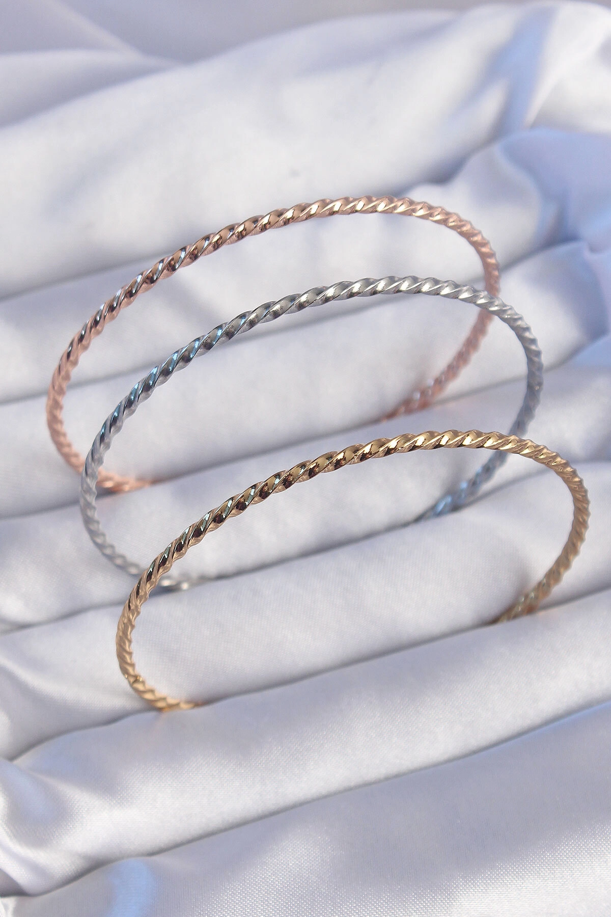 316L Çelik Renkli İnce Burgu Model Ajda Bilezik Seti-0