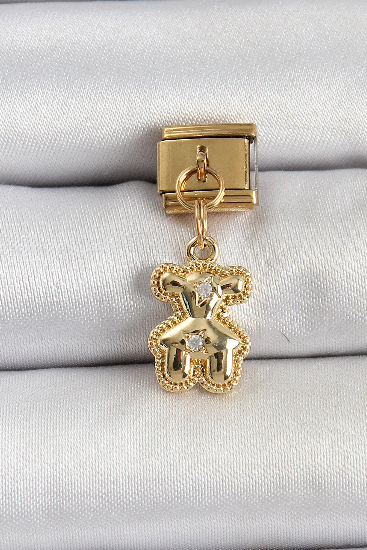 316L Çelik Sallantılı Zirkon Taşlı Ayıcık Model Gold Renk Nomination Charm-0