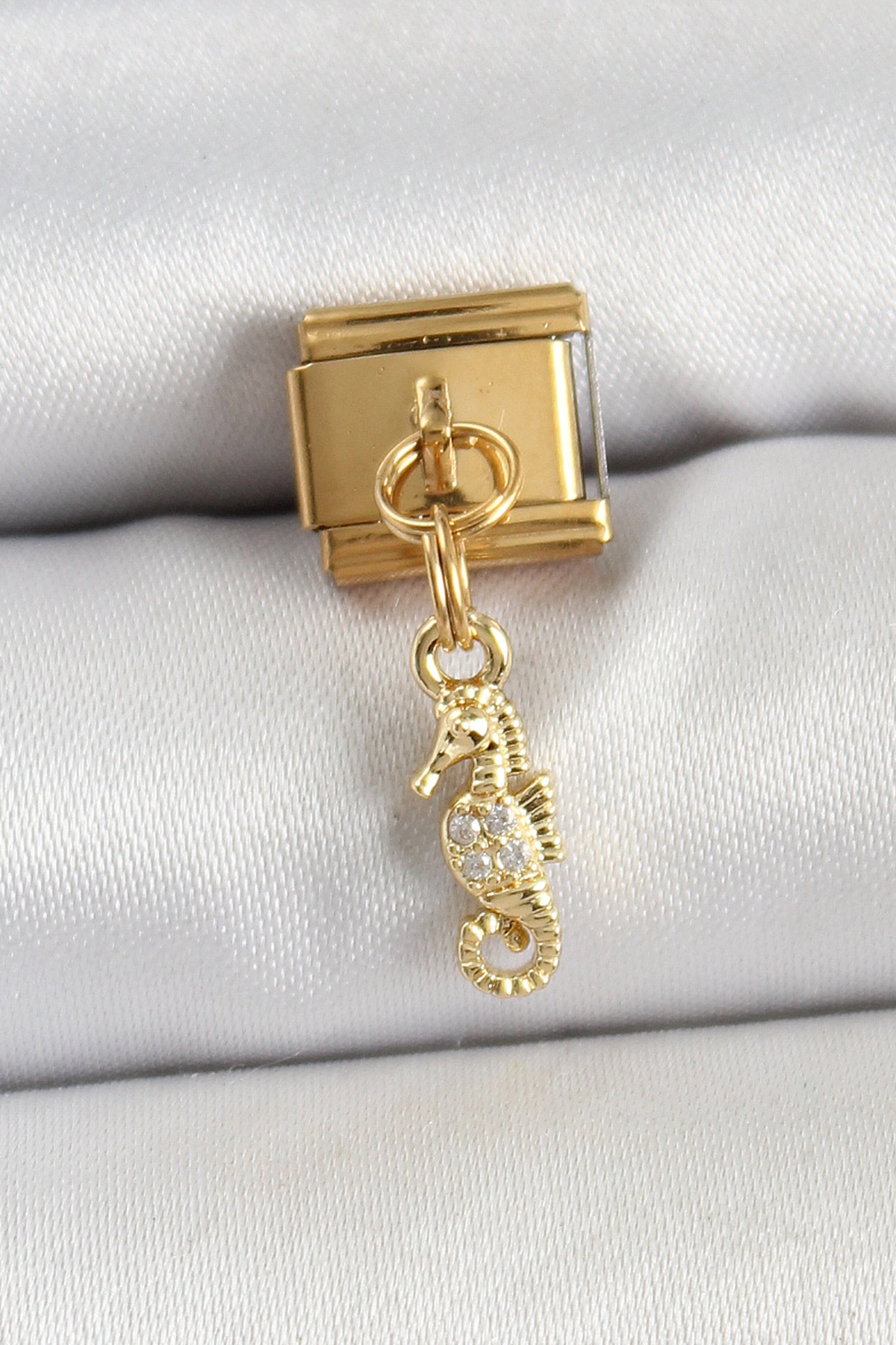 316L Çelik Sallantılı Zirkon Taşlı Çiçek Model Gold Renk Nomination Charm-0