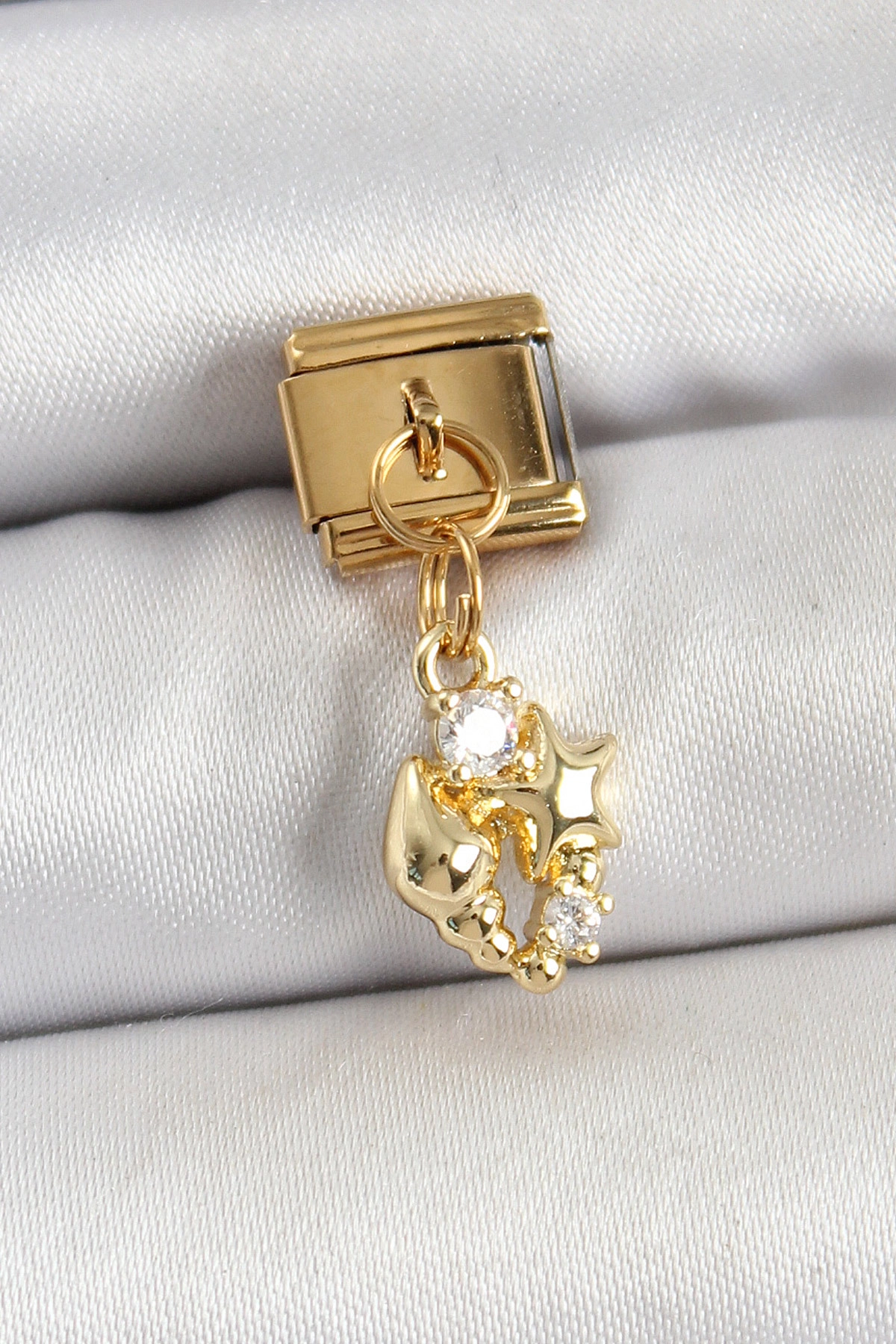 316L Çelik Sallantılı Zirkon Taşlı Deniz Kabuğu Ve Yıldız Model Gold Renk Nomination Charm-0