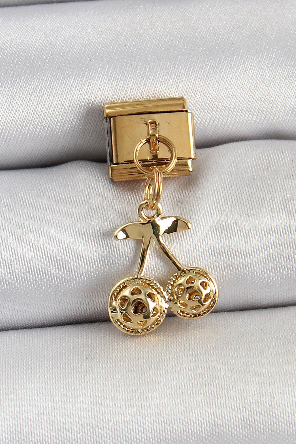 316L Çelik Sallantılı Zirkon Taşlı Fiyonk Model Gold Renk Nomination C316L Çelik Sallantılı Kiraz-0