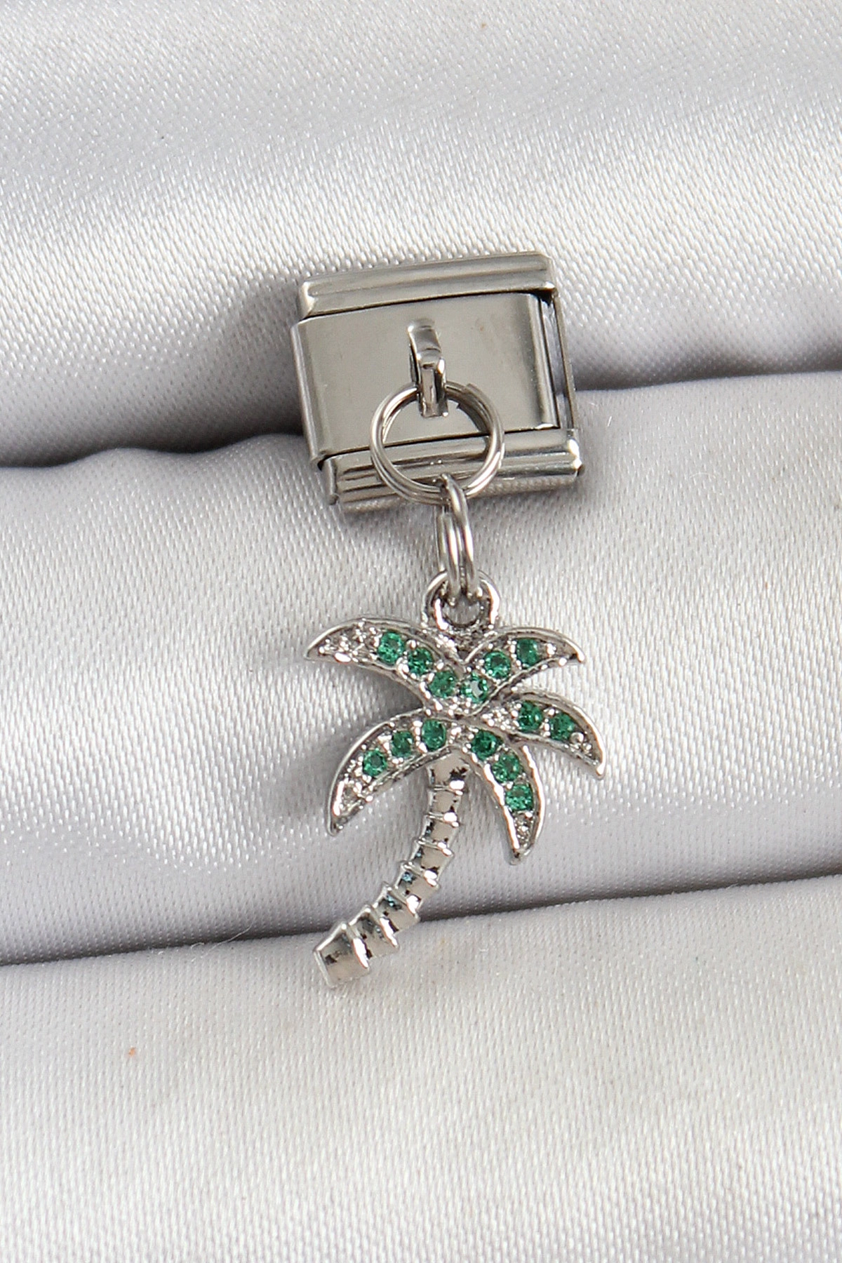 316L Çelik Sallantılı Zirkon Taşlı Palmiye Ağacı Model Gümüş Renk Nomination Charm-0
