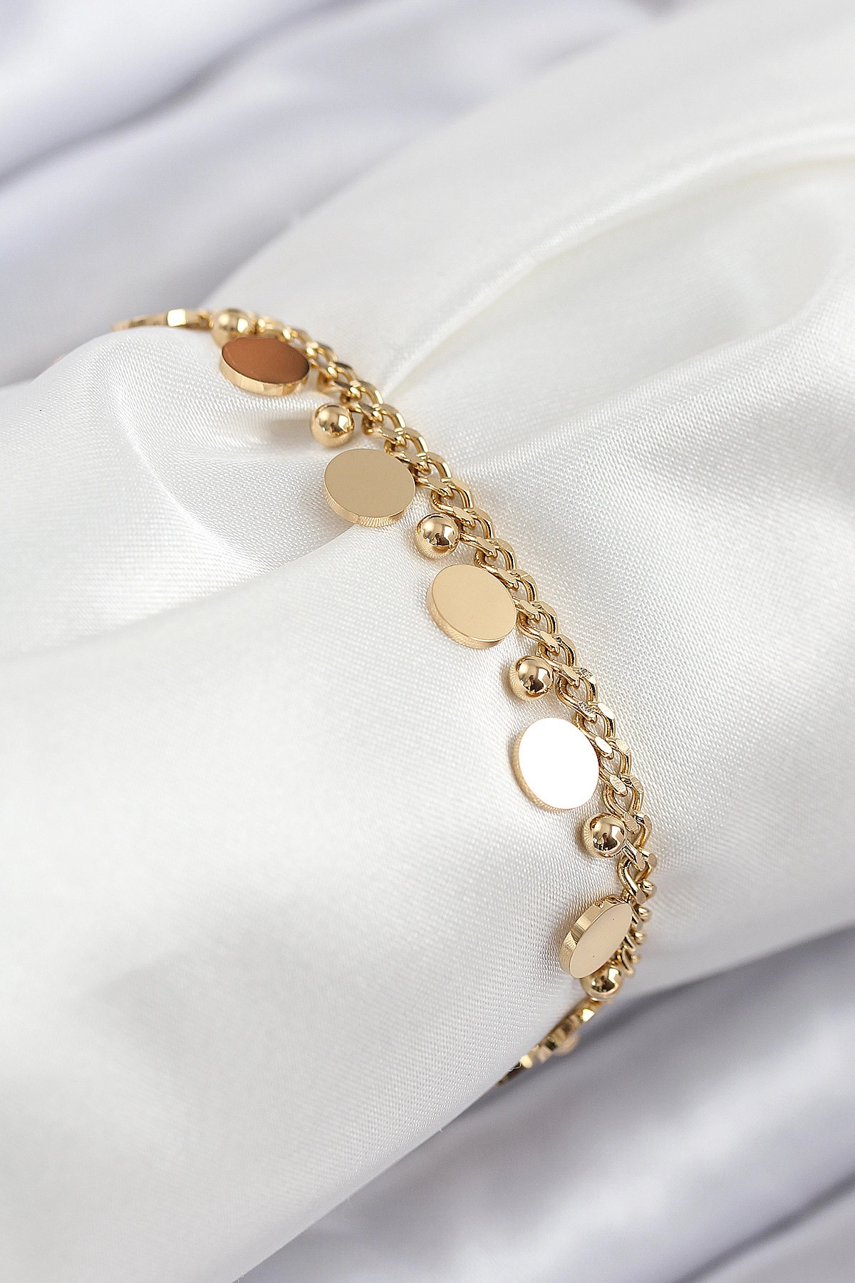 316L Çelik Sıralı Pul Model Gold Renk Kadın Bileklik-0