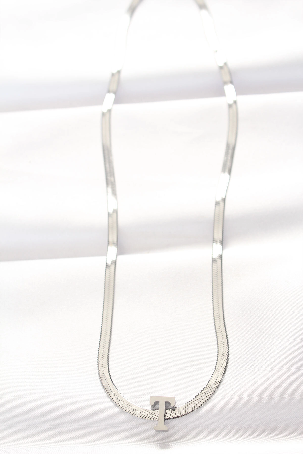 316L Çelik T Harfli Silver Renk İtalyan Zincirli Kolye-1