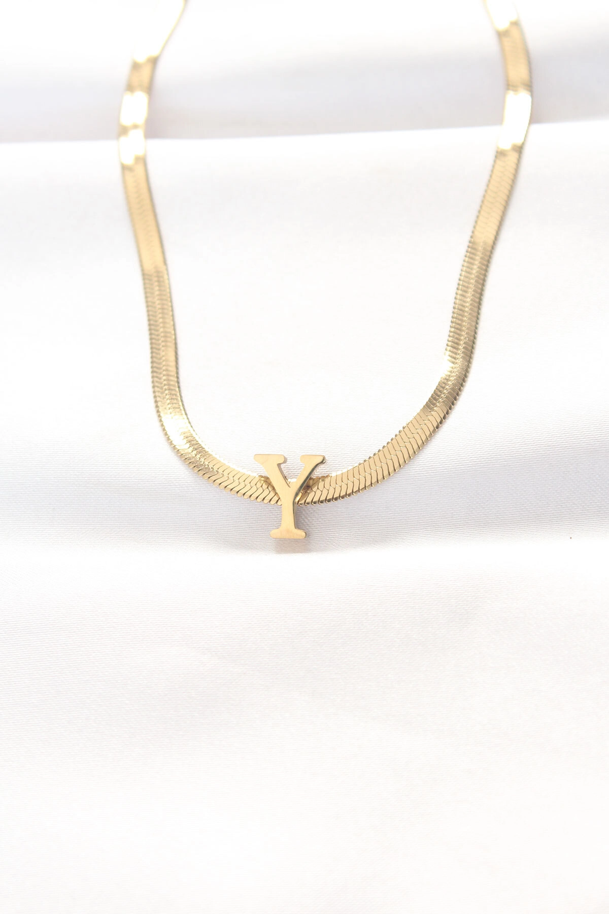 316L Çelik Y Harfli Gold Renk İtalyan Zincirli Kolye-0