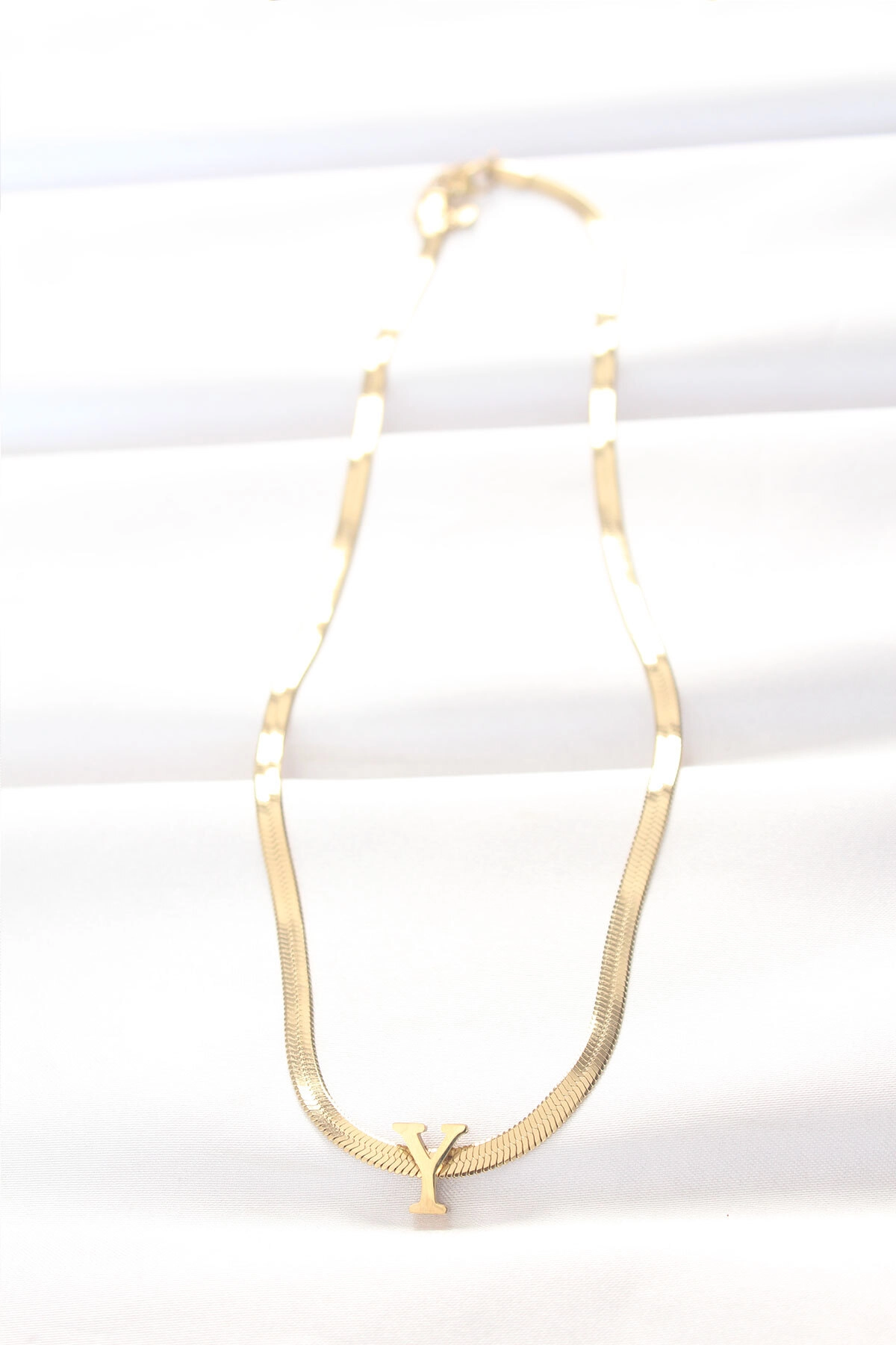 316L Çelik Y Harfli Gold Renk İtalyan Zincirli Kolye-1