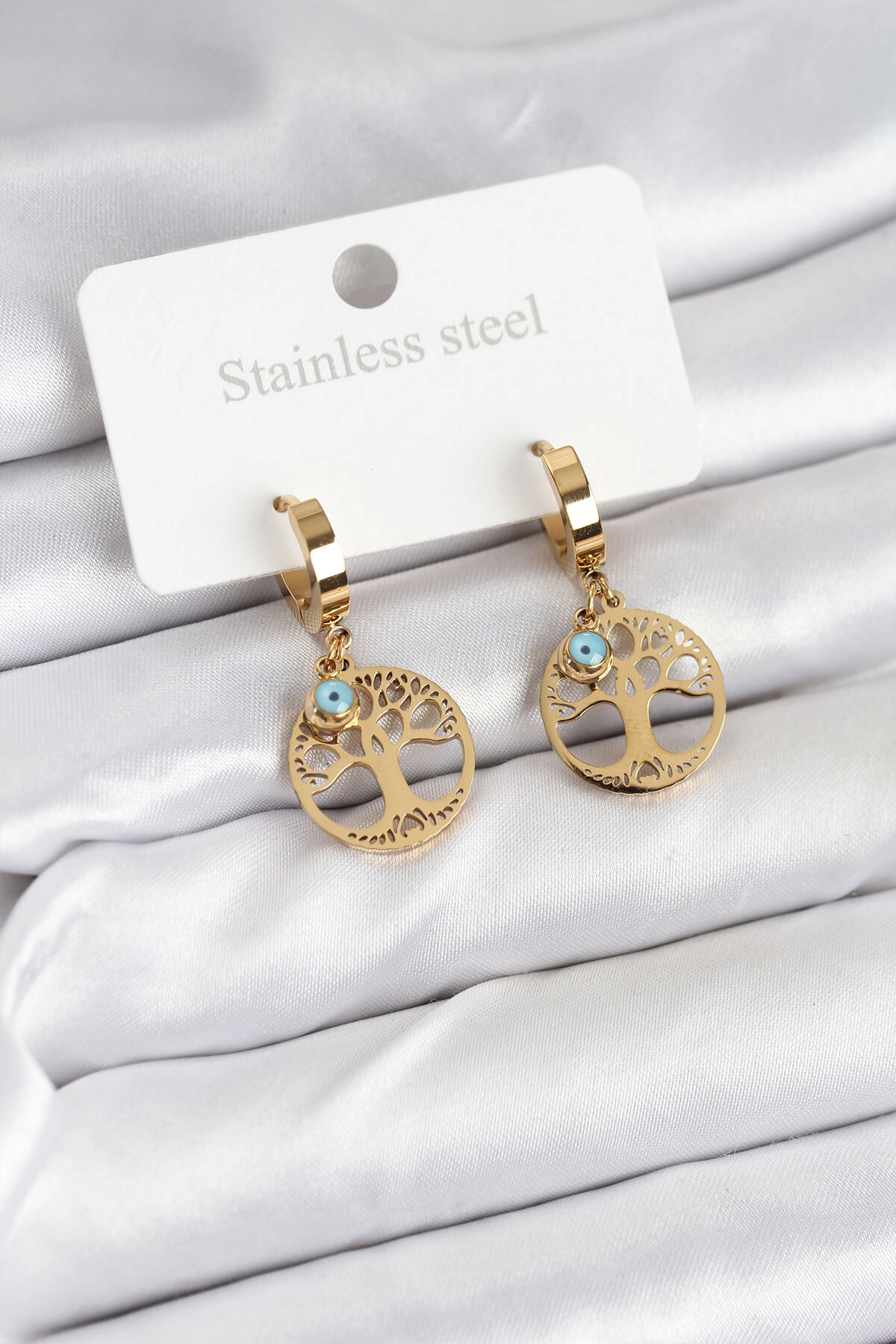 316L Çelik Yaşam Ağacı Model Kadın Küpe-0