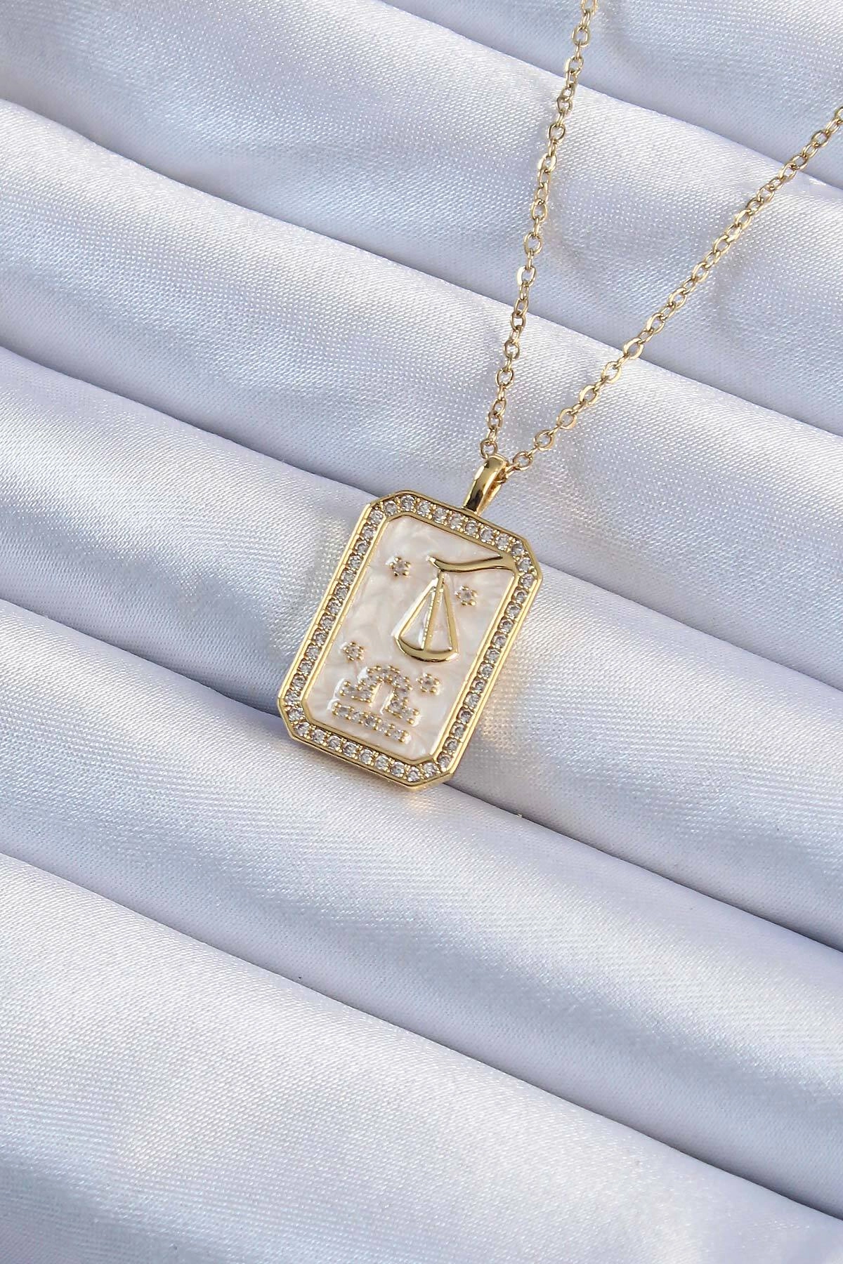 316L Çelik Zincir Altın Renk Zirkon Taşlı Çerçeveli Tarot Kolye-0