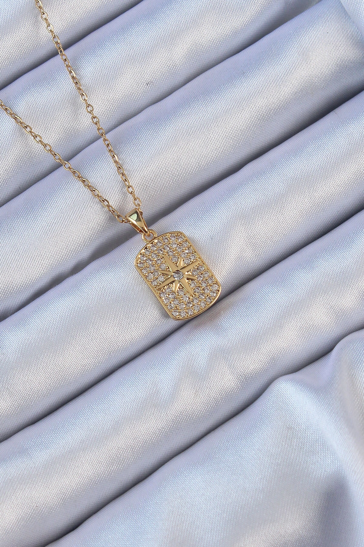 316L Çelik Zincir Altın Renk Zirkon Taşlı Kutup Yıldızlı Vintage Kolye-0