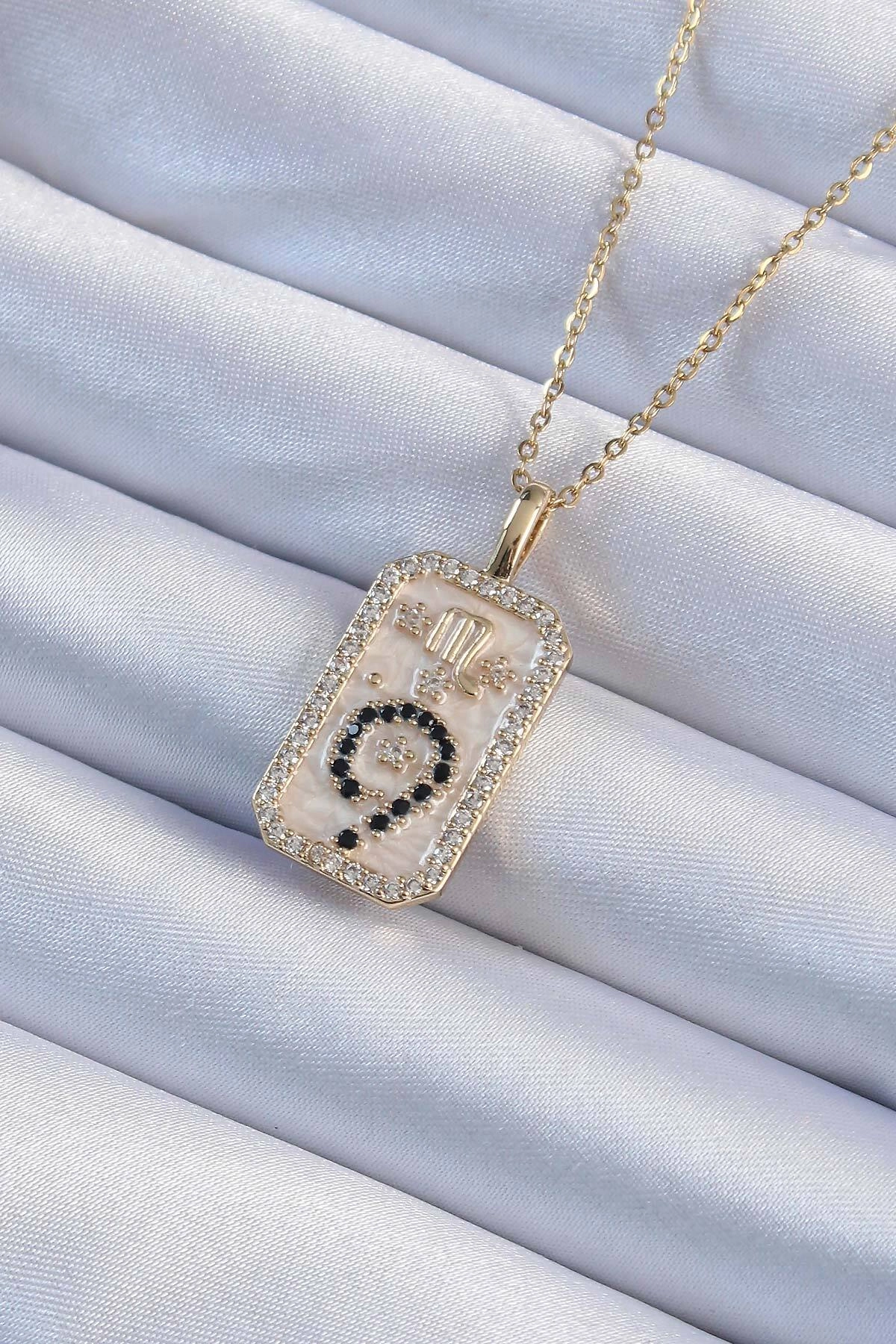 316L Çelik Zincir Altın Renk Zirkon Taşlı Minimal Papatya Figürlü Tarot Kolye-0
