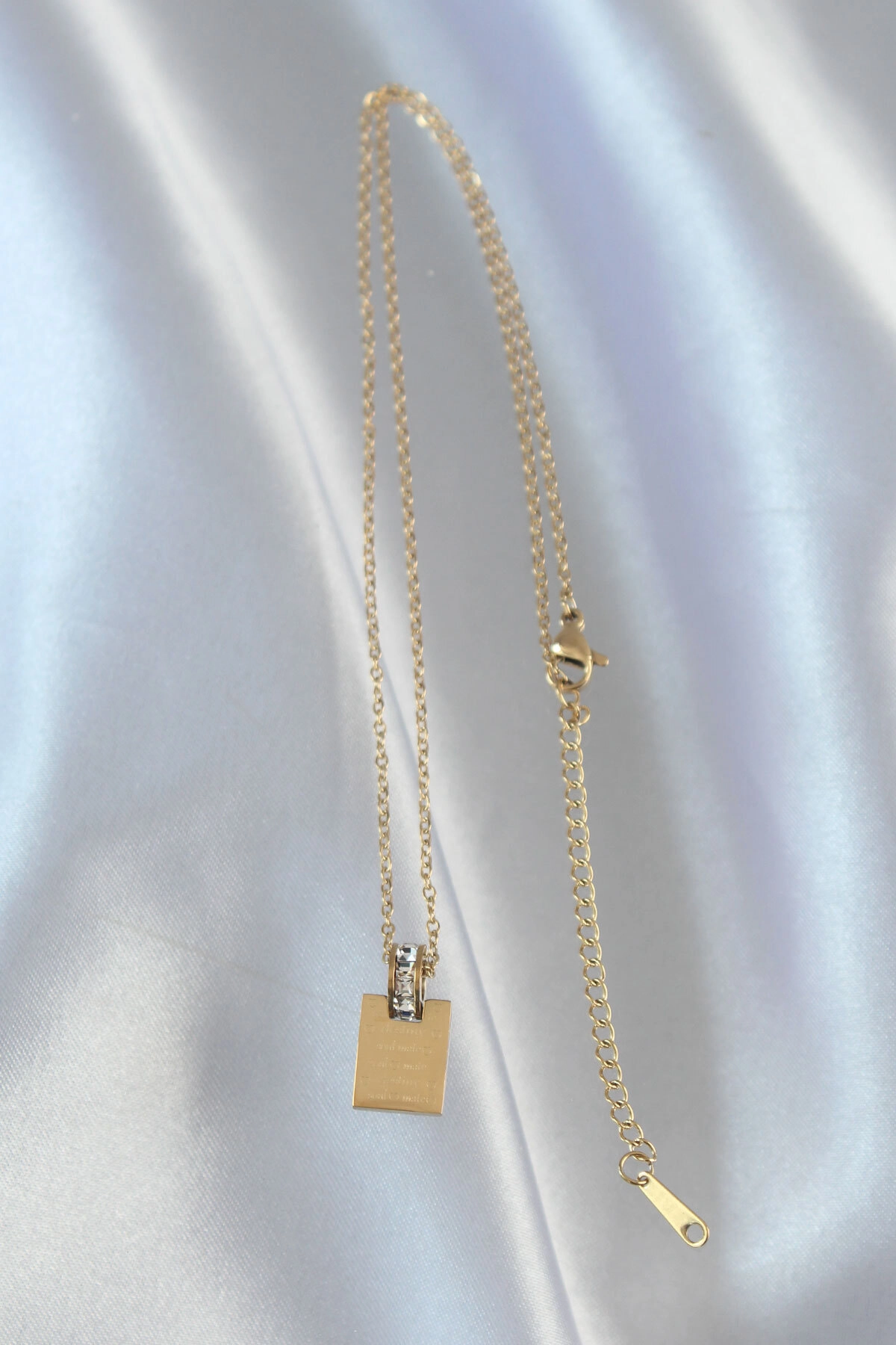 316L Çelik Zincir Gold Renk Zirkon Taşlı Aşk Mektubu Kolye-1