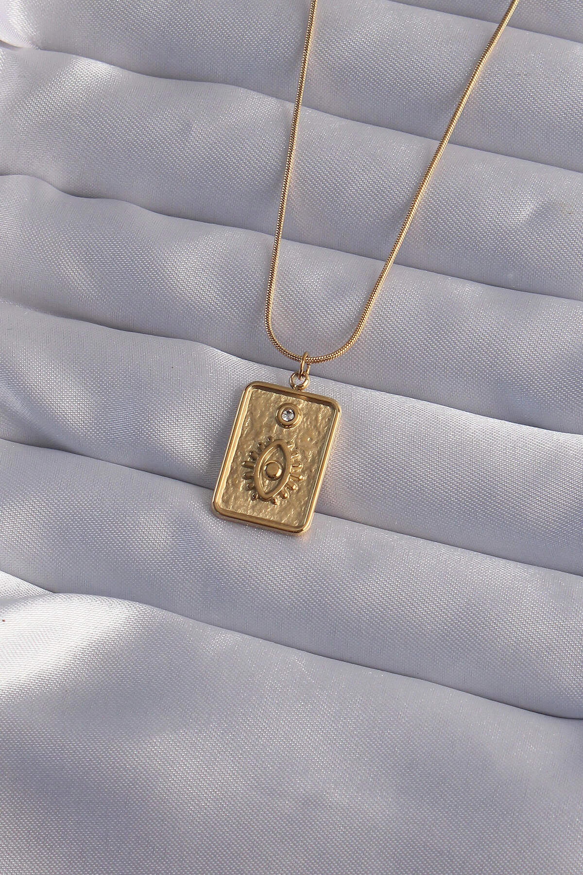 316L Çelik Zincir Gold Renk Zirkon Taşlı Göz Figür Tarot Kolye-0