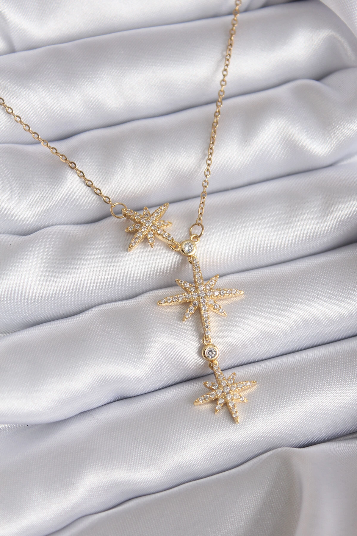 316L Çelik Zincir Gold Renk Zirkon Taşlı Kutup Yıldızı Model Kadın Kolye-0