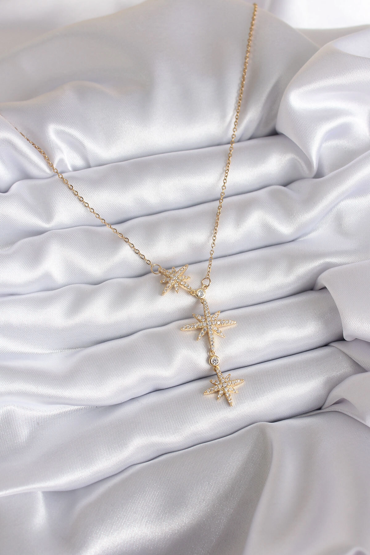 316L Çelik Zincir Gold Renk Zirkon Taşlı Kutup Yıldızı Model Kadın Kolye-1