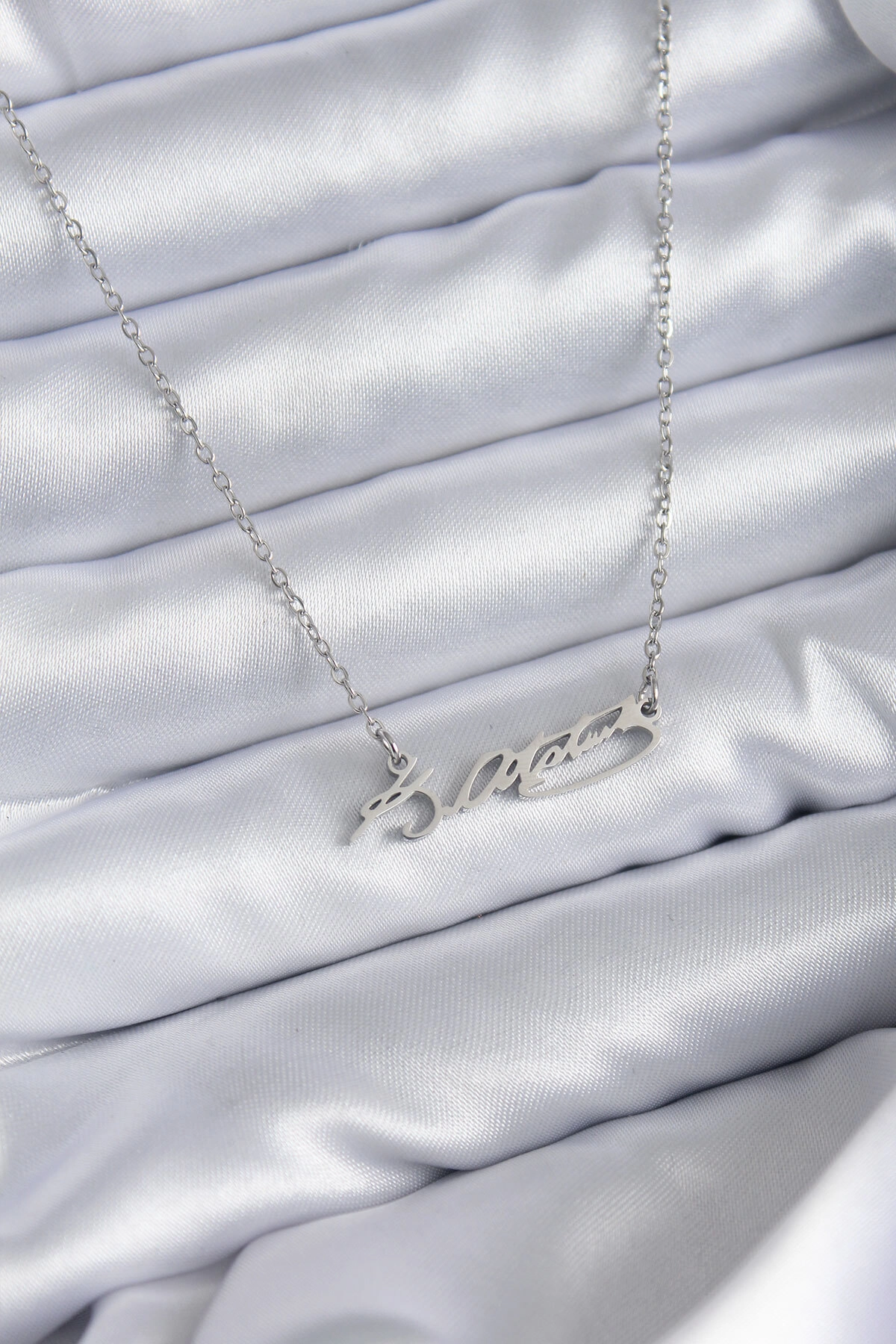 316L Çelik Zincir Gümüş Renk Atatürk İmza Figür Kadın Kolye-0