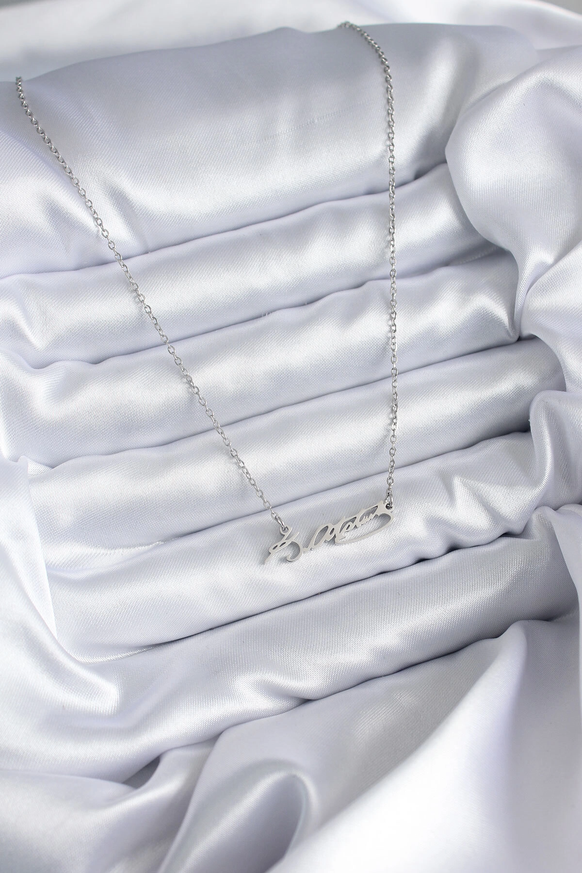 316L Çelik Zincir Gümüş Renk Atatürk İmza Figür Kadın Kolye-1