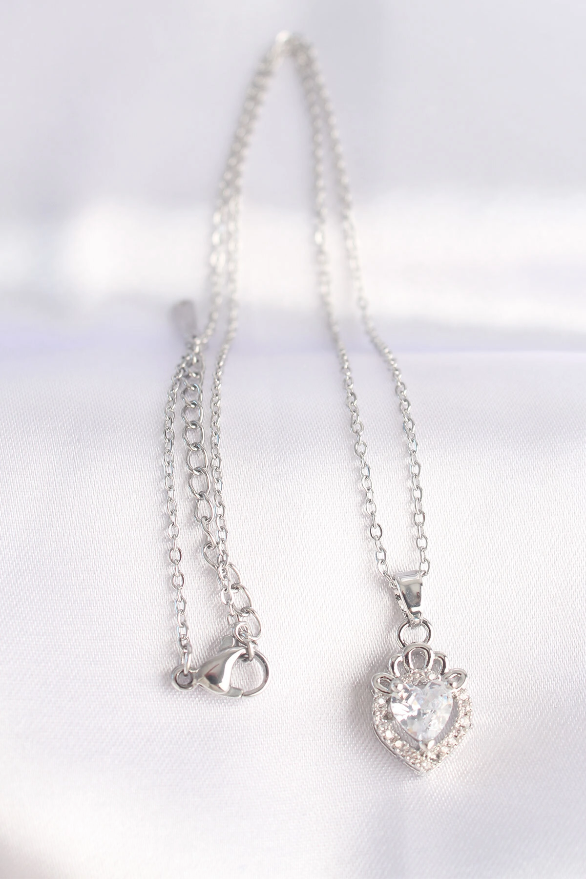 316L Çelik Zincir Gümüş Renk Zirkon Taşlı Rapunzel Kolye-1