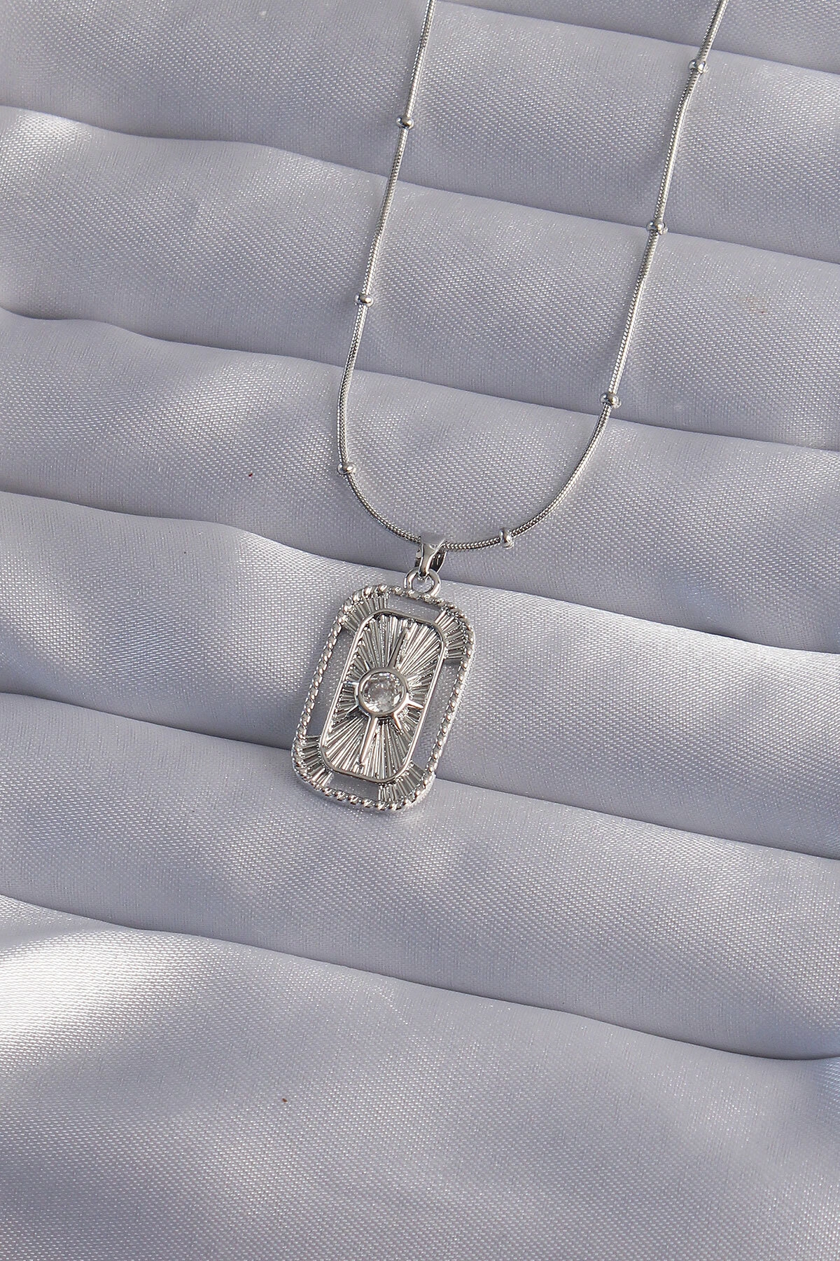 316L Çelik Zincir Gümüş Renk Zirkon Taşlı Tarot Kolye-0