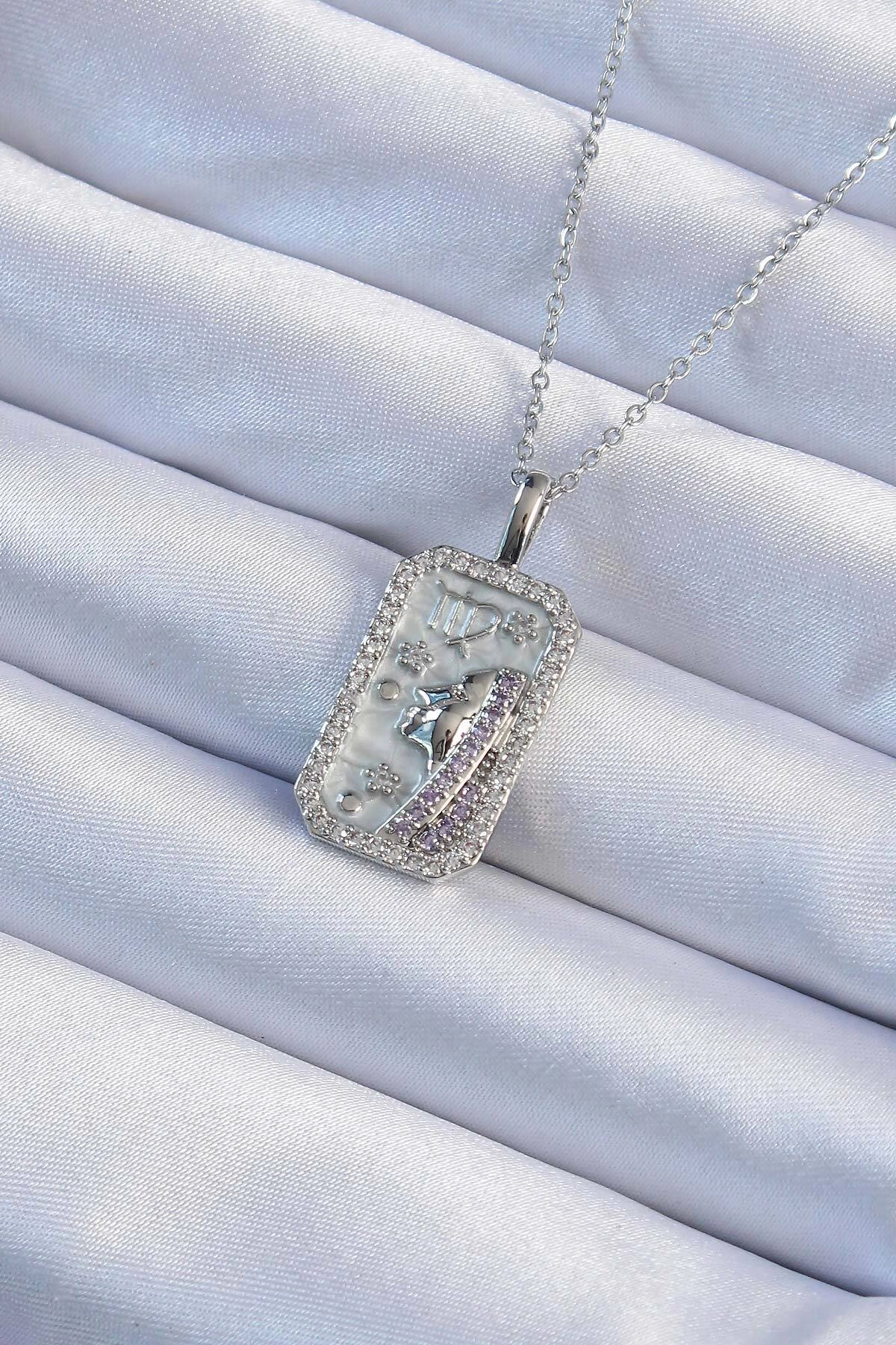 316L Çelik Zincir Gümüş Renk Zirkon Taşlı Yüz Figürlü Tarot Kolye-0