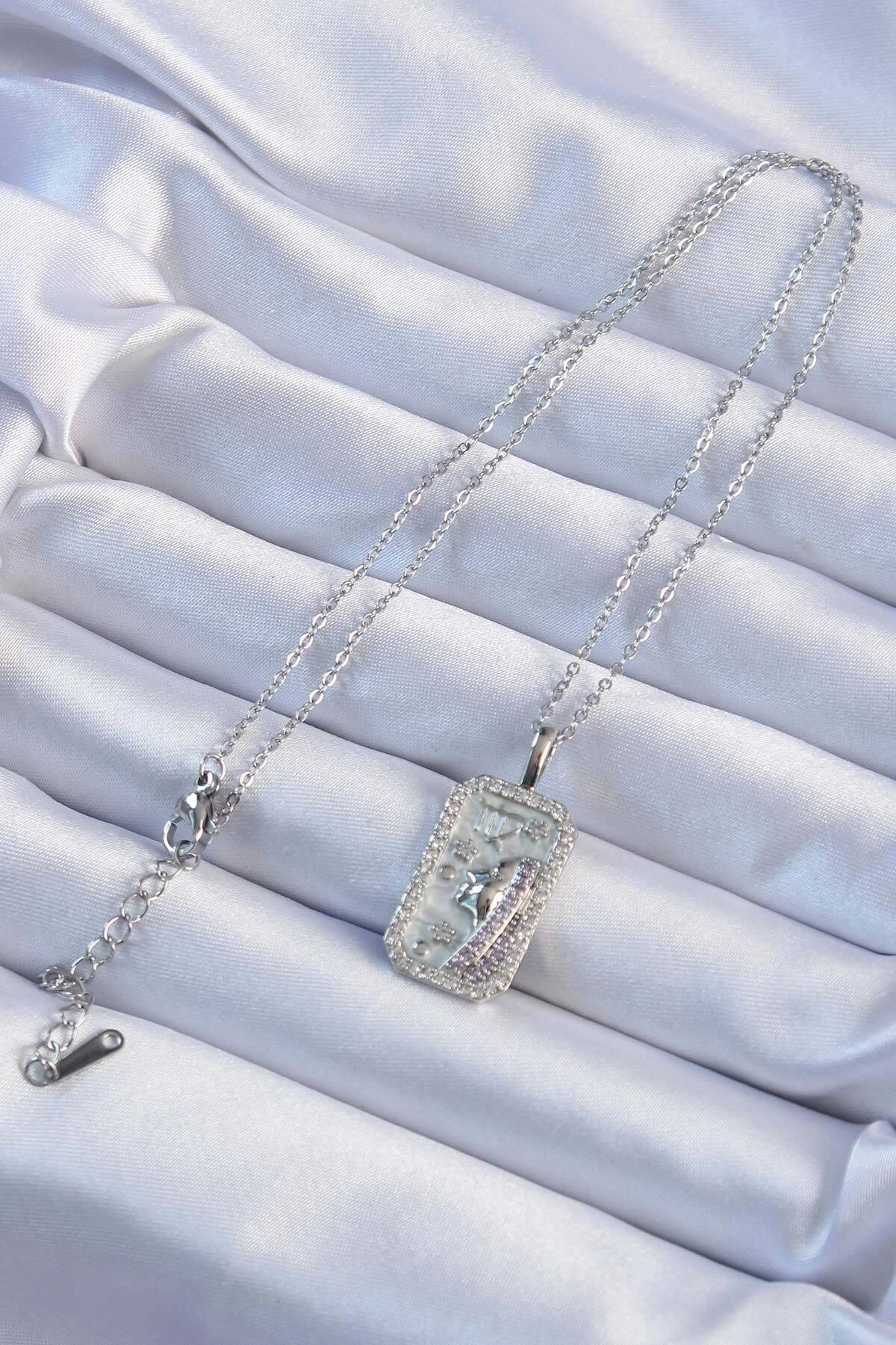 316L Çelik Zincir Gümüş Renk Zirkon Taşlı Yüz Figürlü Tarot Kolye-1