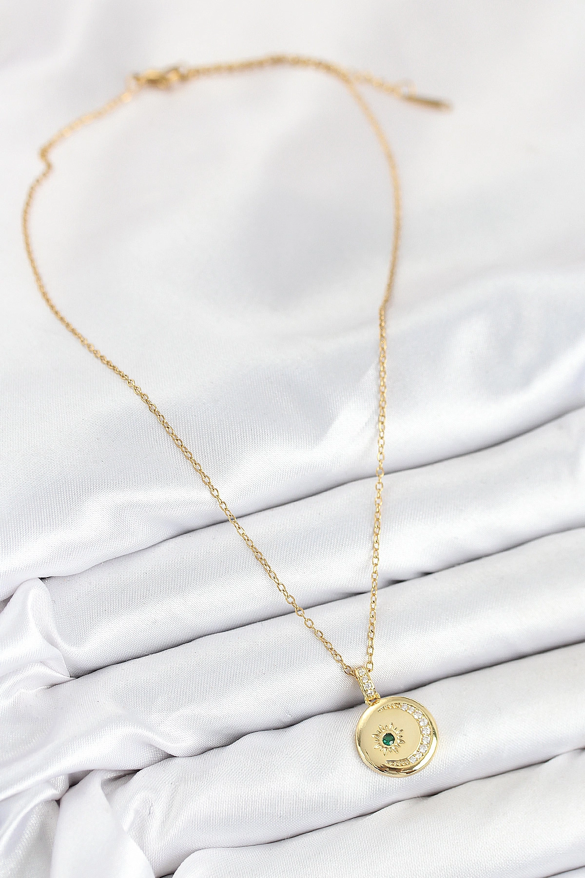 316L Çelik Zirkon Taşlı Ay Ve Güneş Model Gold Renk Kadın Kolye-1