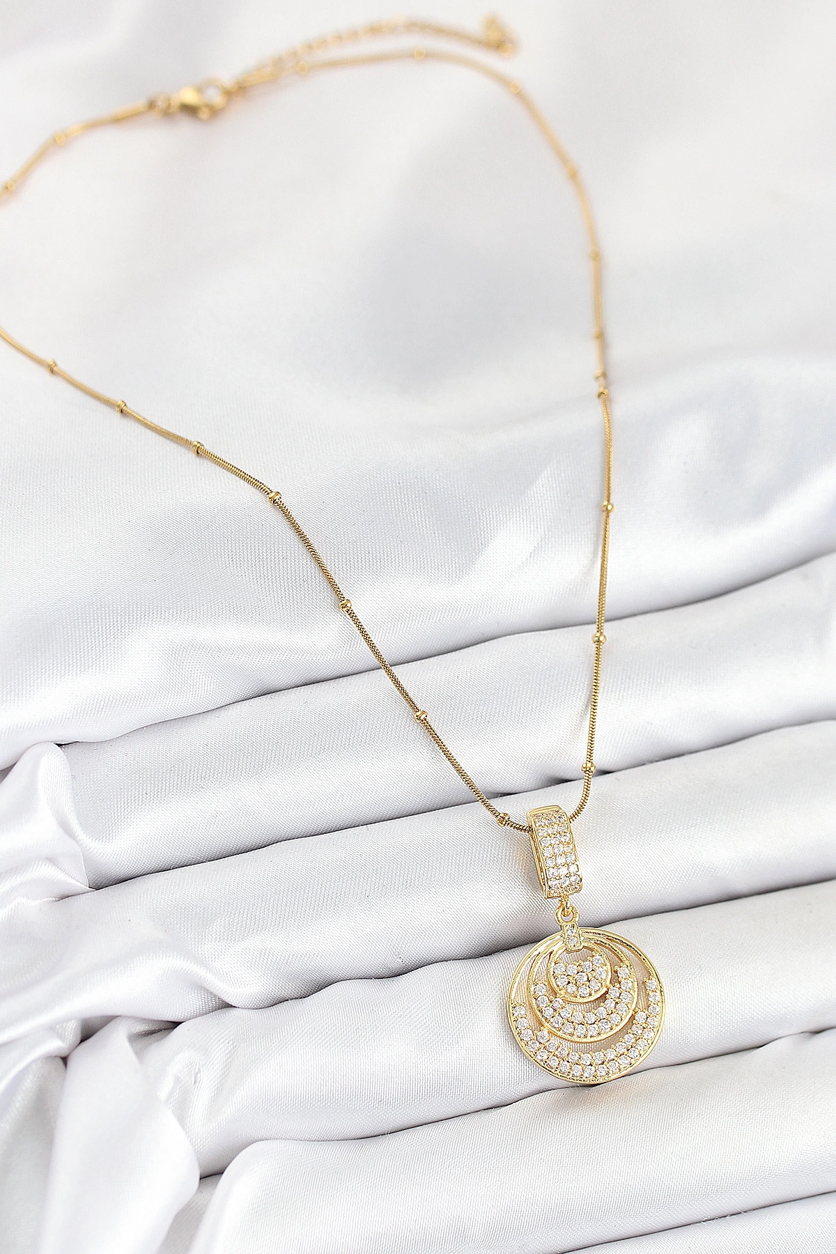 316L Çelik Zirkon Taşlı Çember Model Gold Renk Kadın Kolye-1