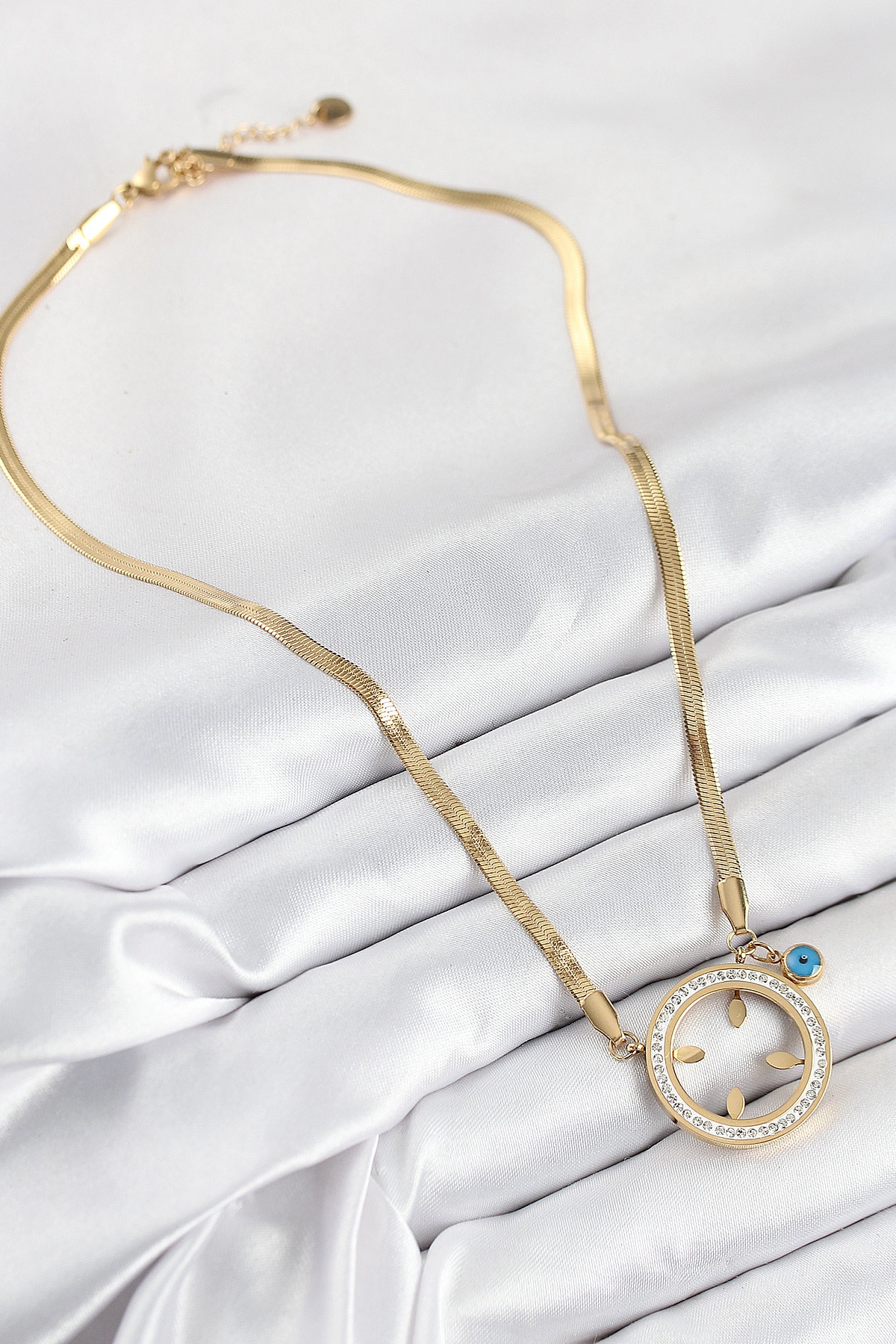 316L Çelik Zirkon Taşlı Çeyrek Takılabilir Gold Renk Kadın Kolye-1