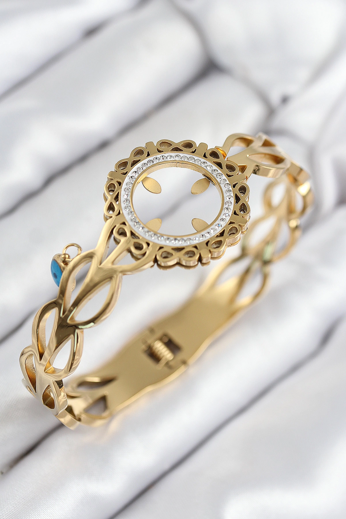 316L Çelik Zirkon Taşlı Çeyrek Takılabilir Gold Renk Kelepçe-0