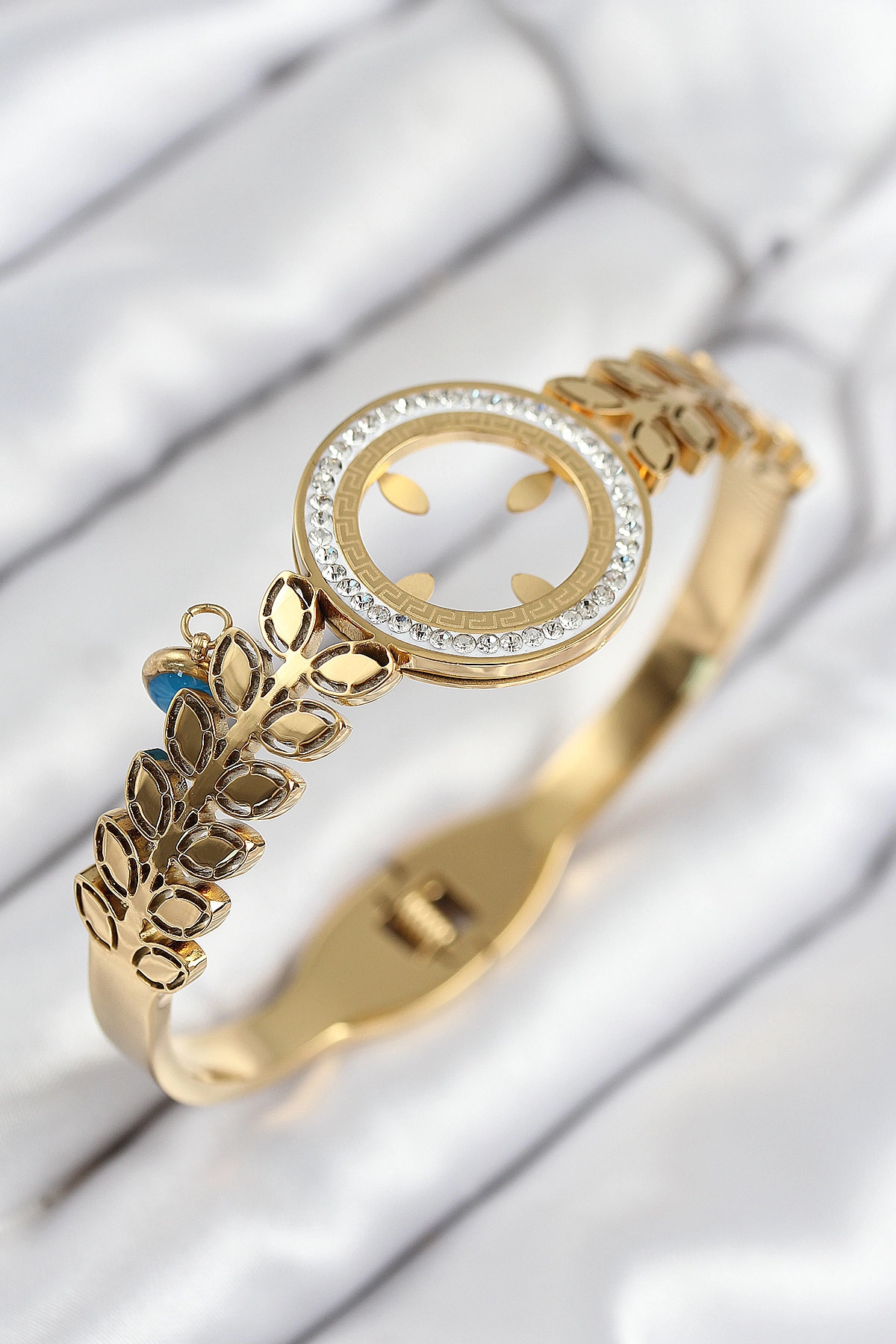 316L Çelik Zirkon Taşlı Çeyrek Takılabilir Gold Renk Kelepçe-0