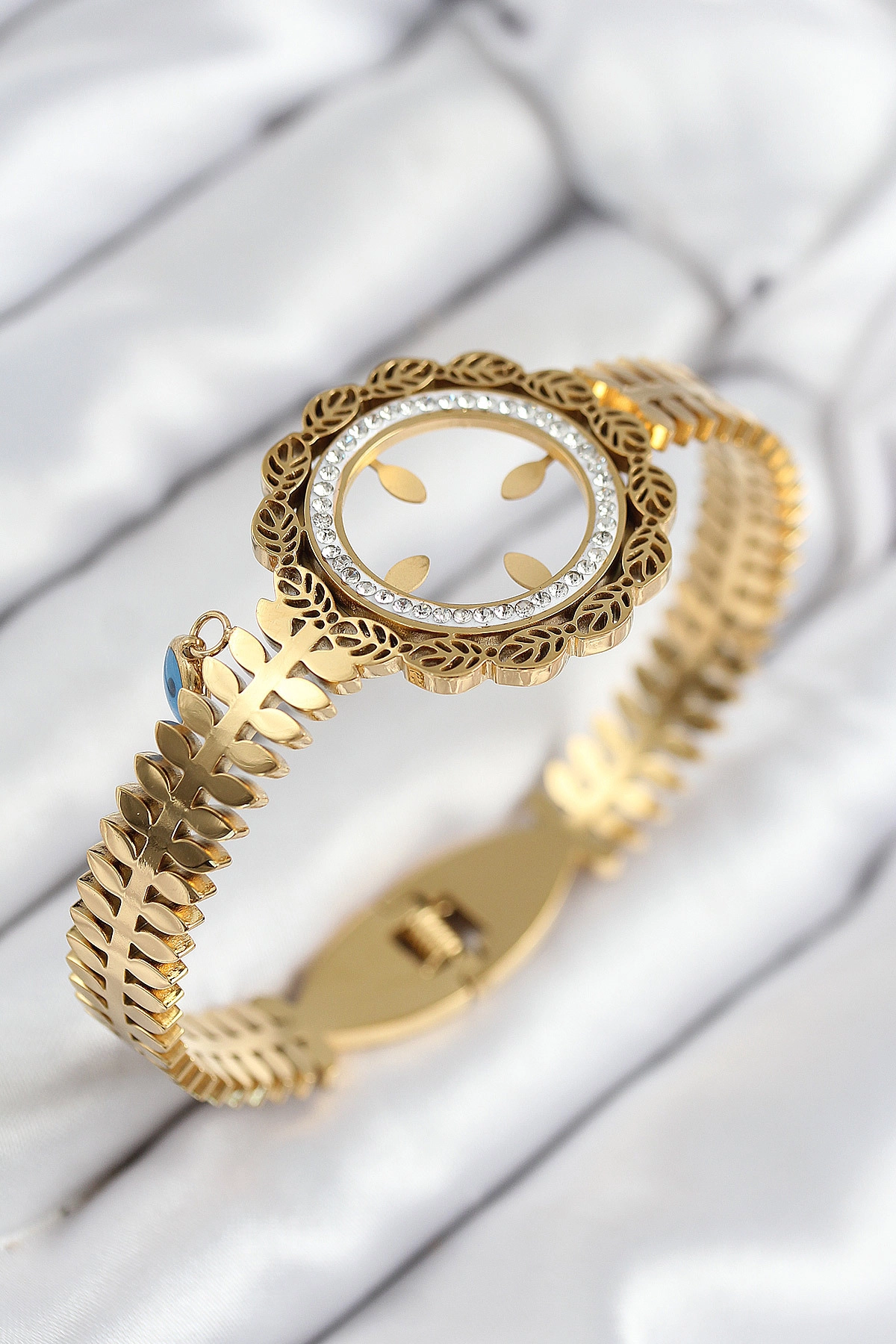 316L Çelik Zirkon Taşlı Çeyrek Takılabilir Gold Renk Kelepçe-0