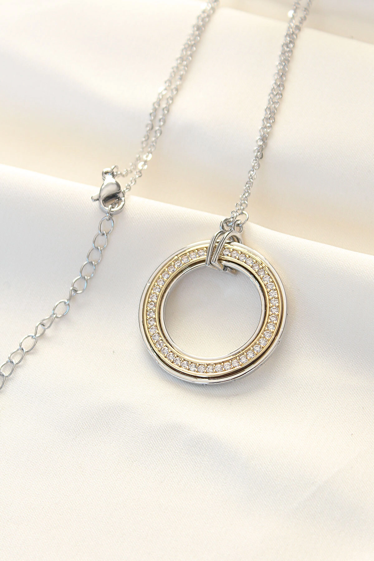 316L Çelik Zirkon Taşlı Çift Renkli Tifany Kolye-0